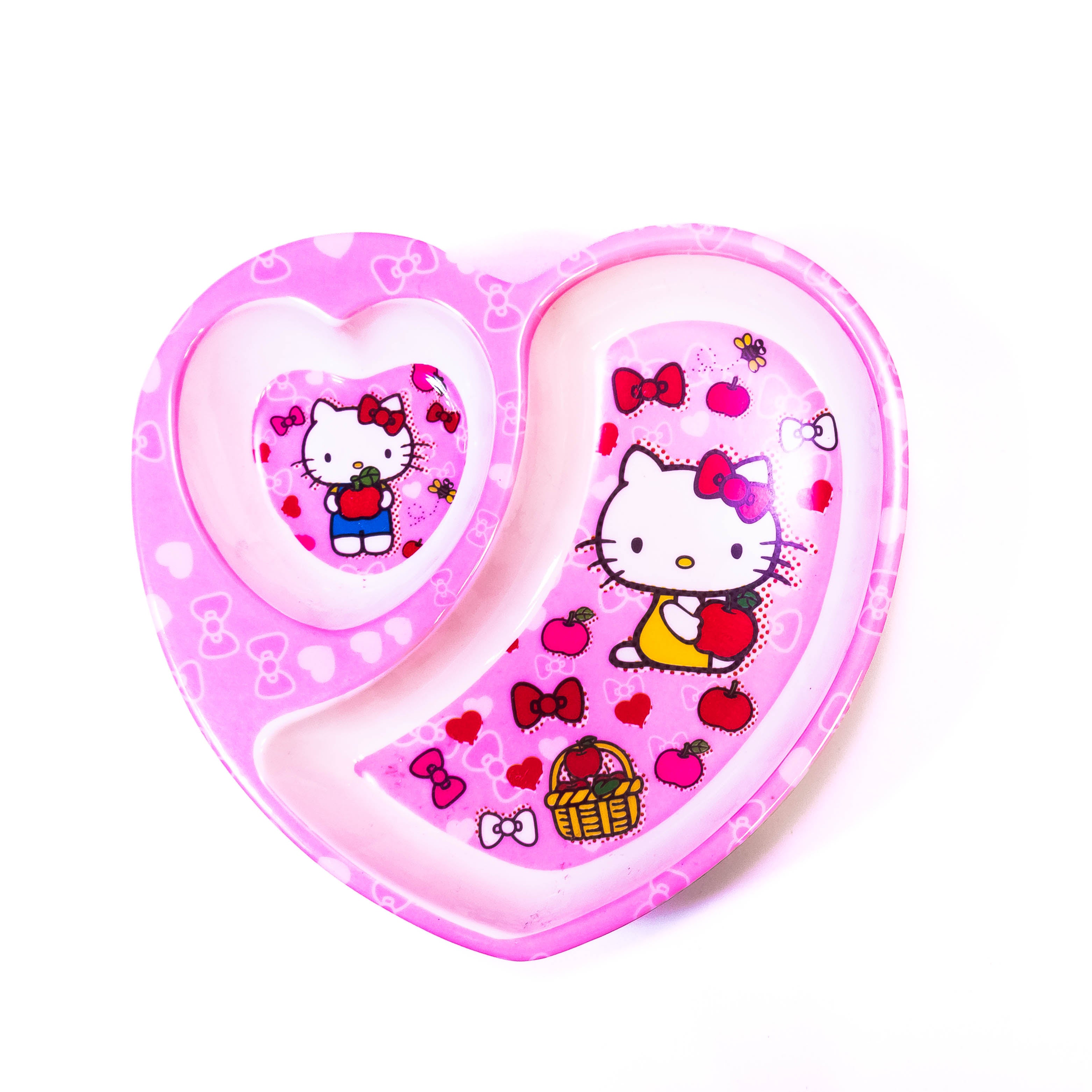 Heart-Shaped Cartoon Dining Plates with 2 Partitions - Available in 3 Designs