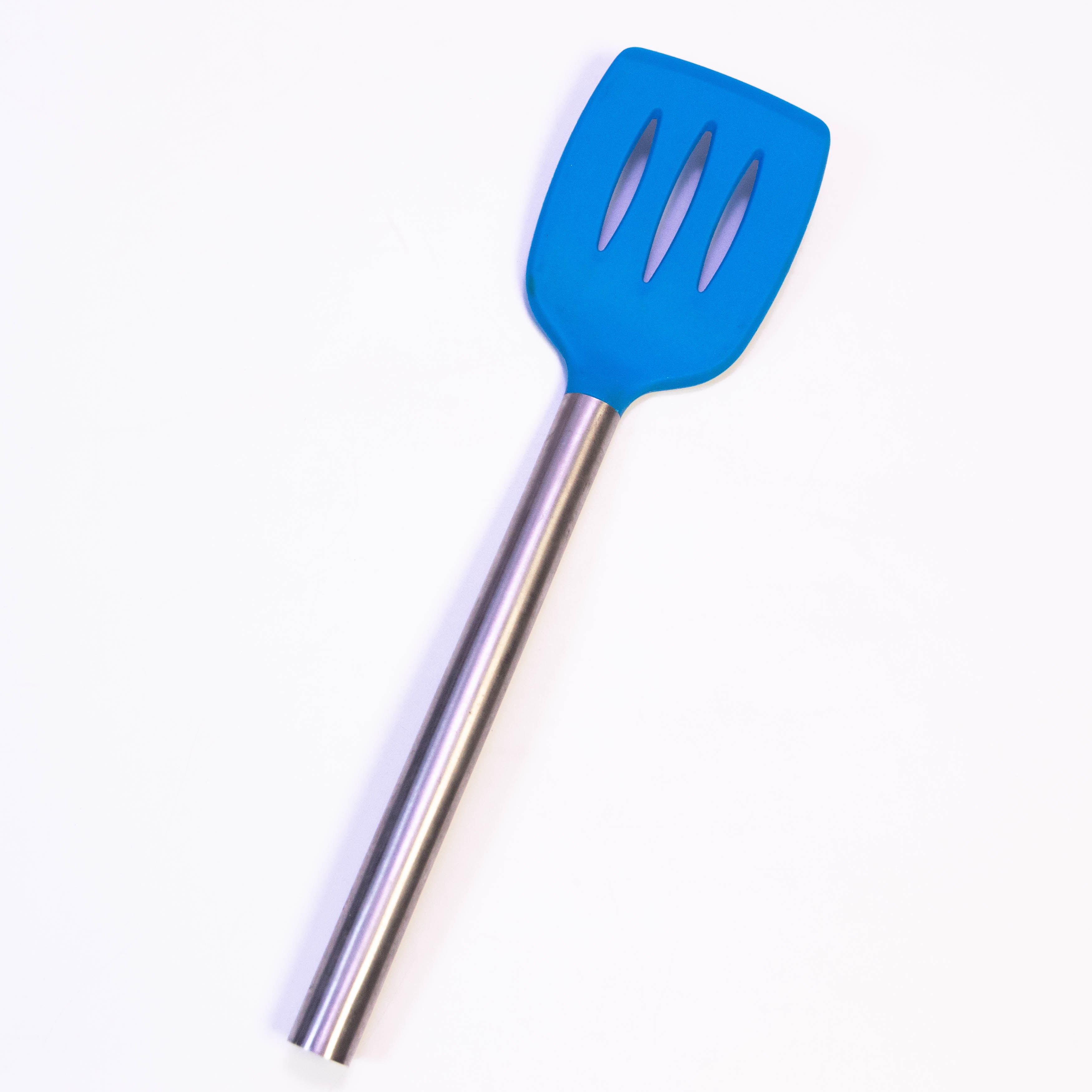 Tablecraft 14" Slotted Turner Spatula with Multi-Color Silicone Head & Stainless Steel Handle