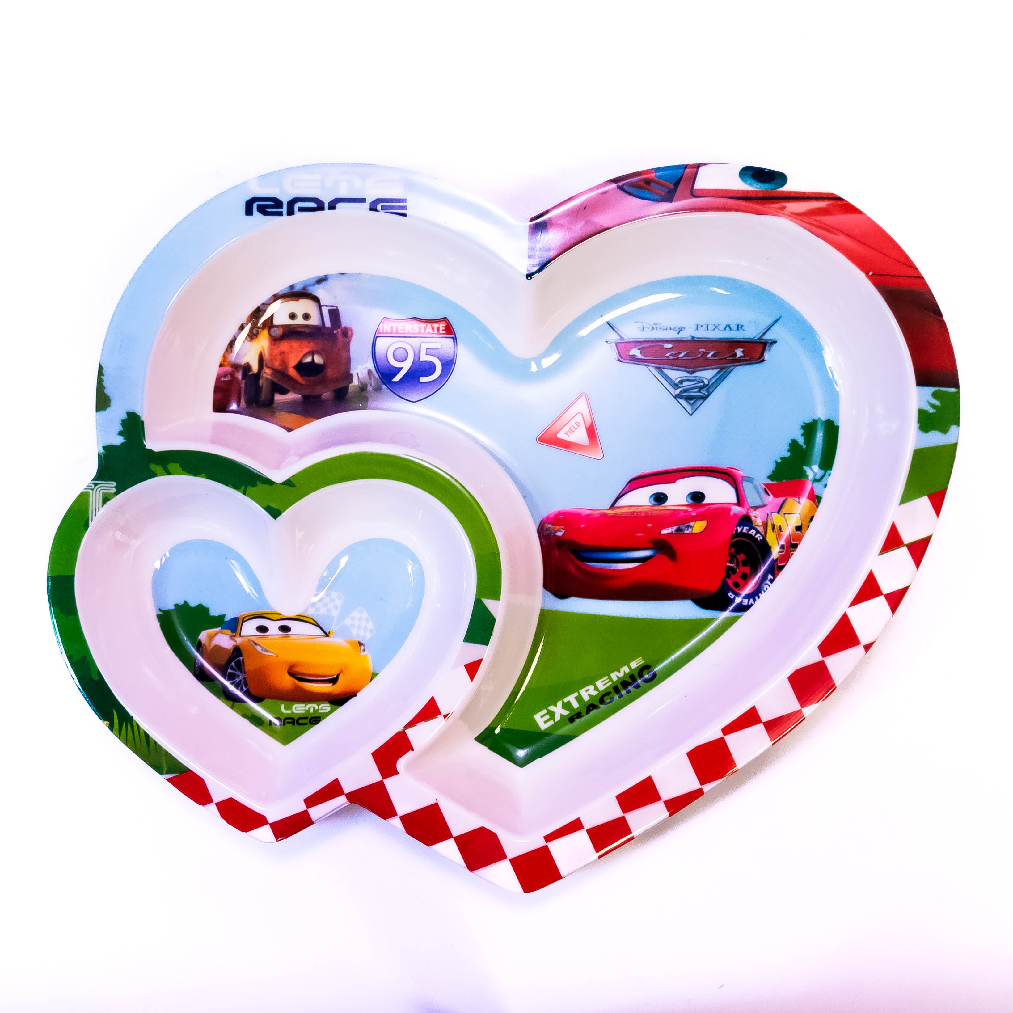 Heart-Shaped Cartoon Dining Plates with 2 Partitions - Available in 4 Designs