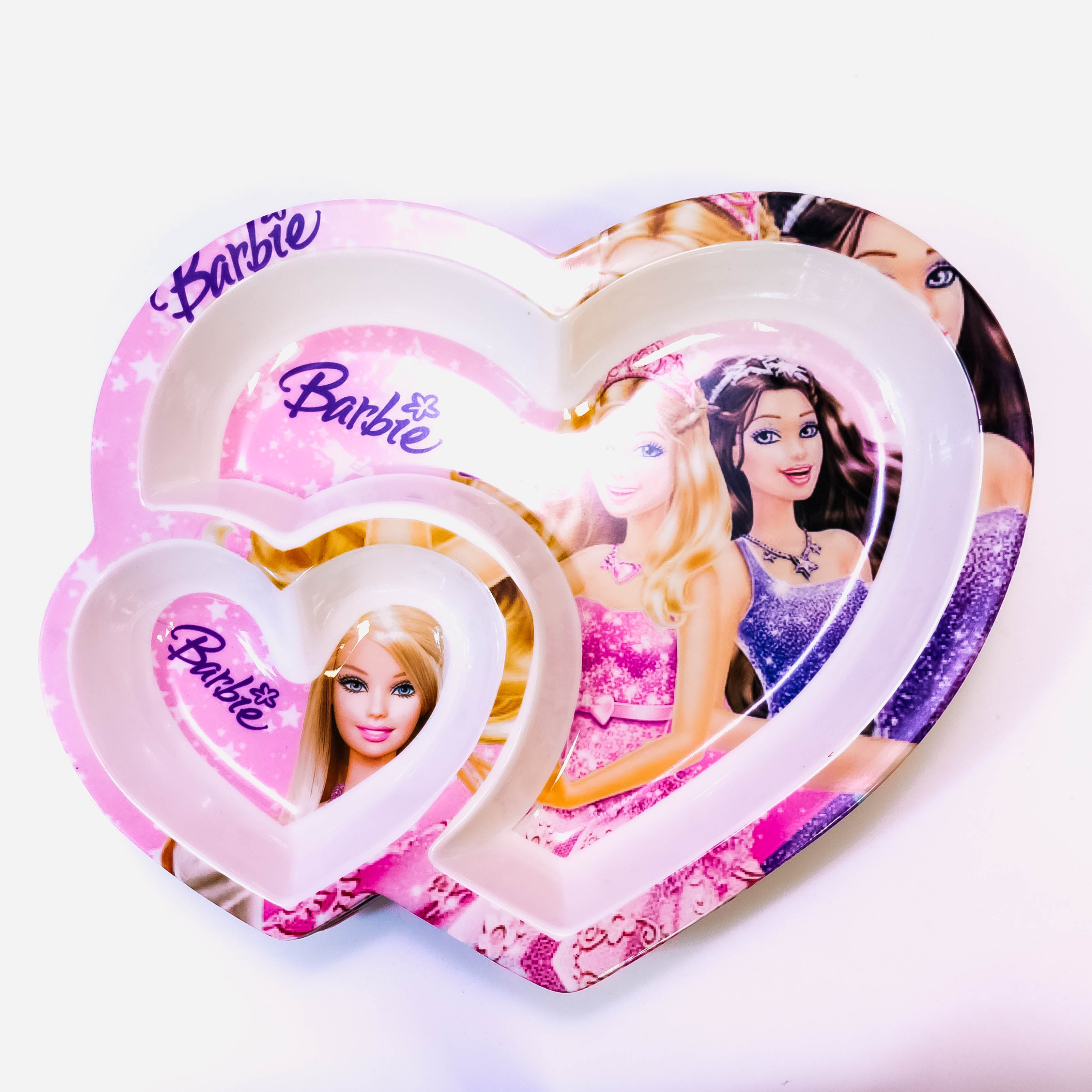 Heart-Shaped Cartoon Dining Plates with 2 Partitions - Available in 4 Designs