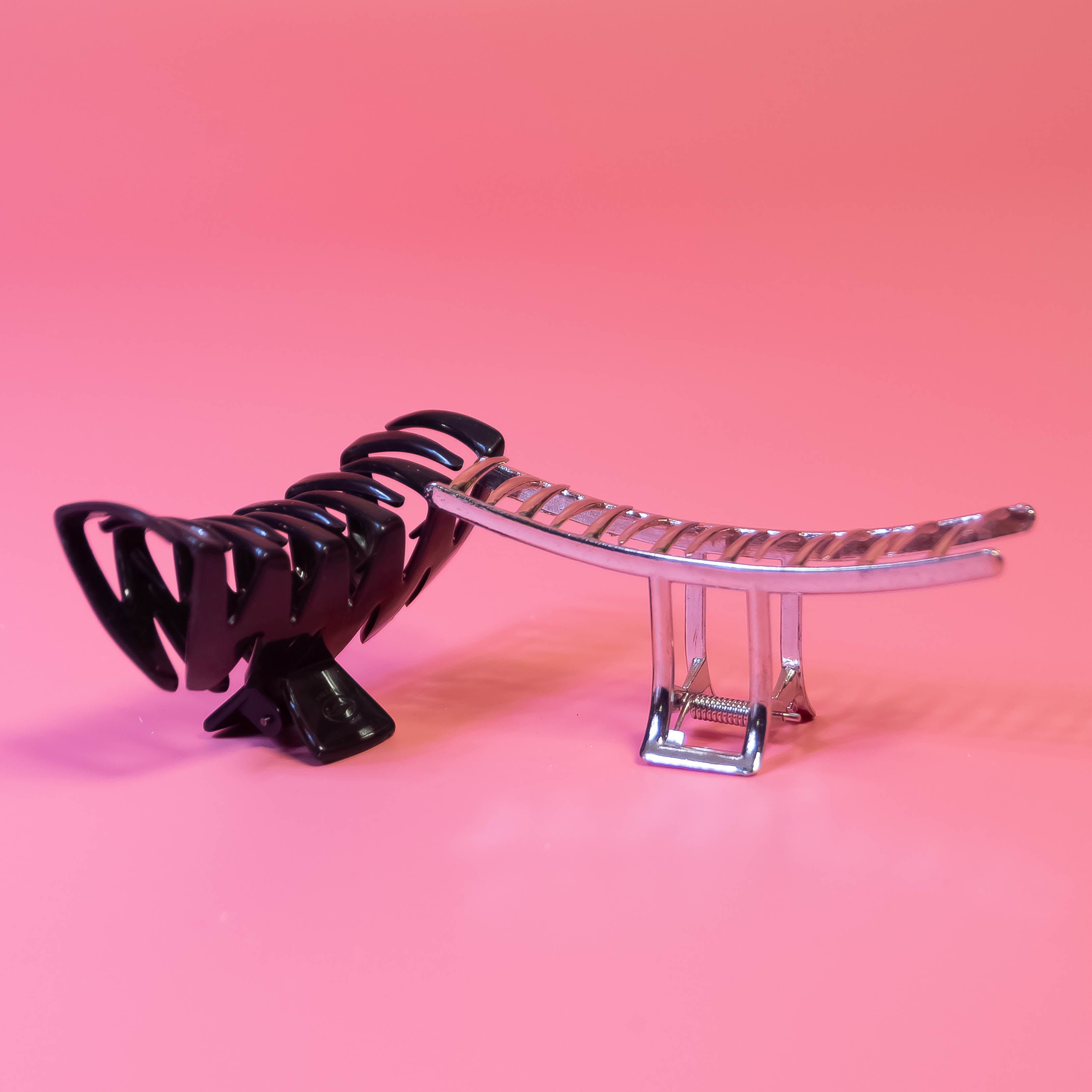 Elevate Your Hair Elegance with Our Black and Silver Half-Shaped Hair Claw Clips