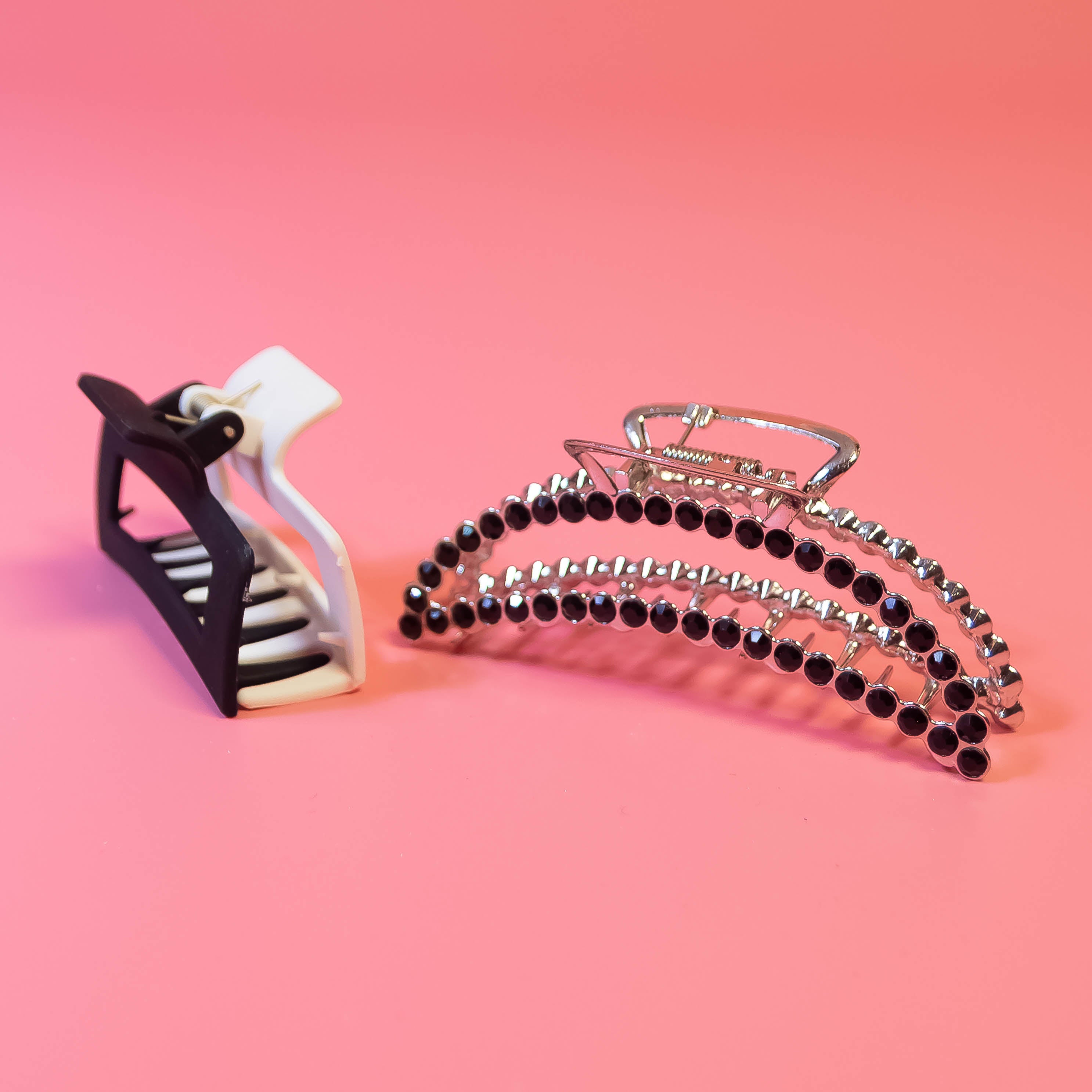 Elevate Your Hair Elegance with Our Black & White Rectangular and Banana Shape Hair Claw Clips