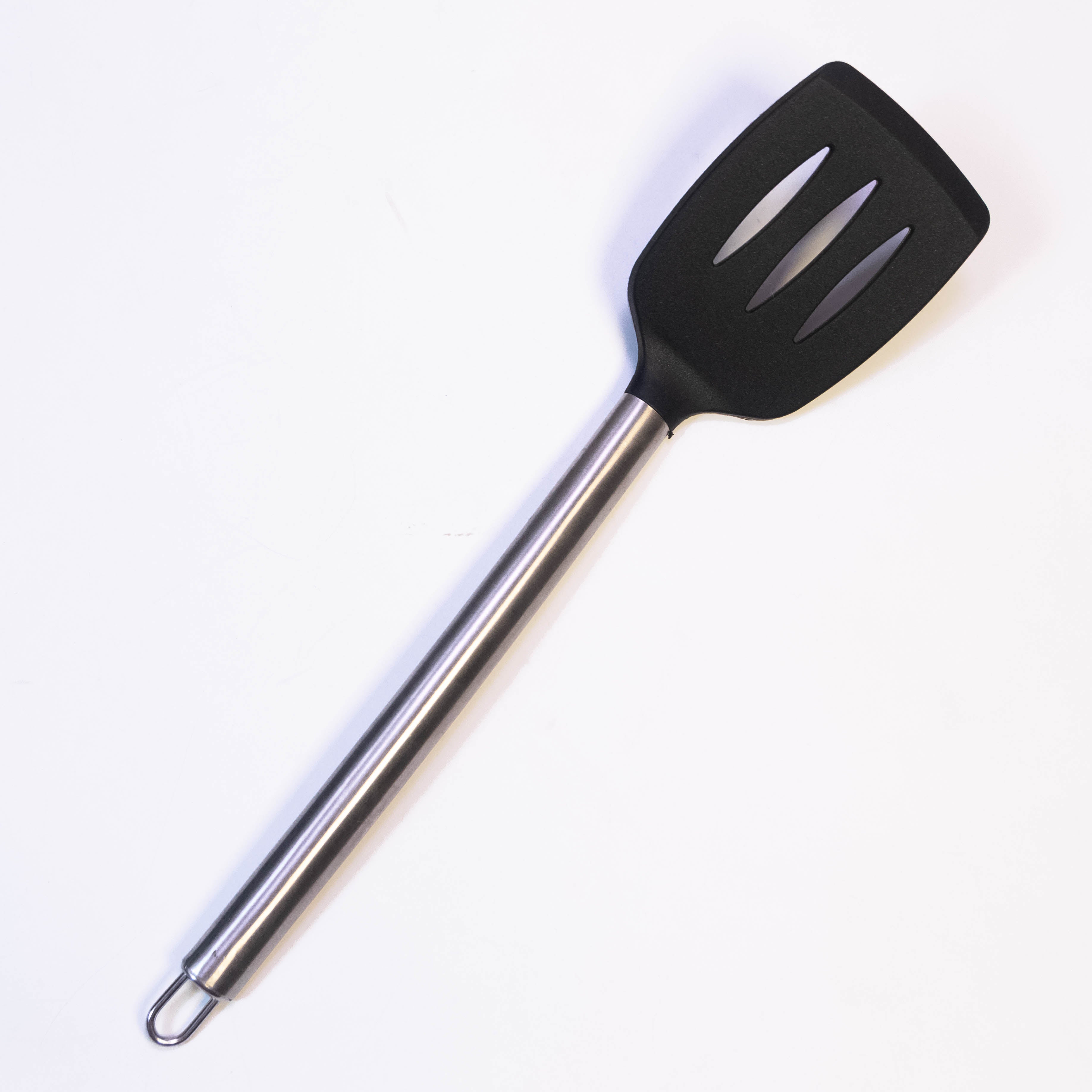 Tablecraft 14" Slotted Turner Spatula with Multi-Color Silicone Head & Stainless Steel Handle