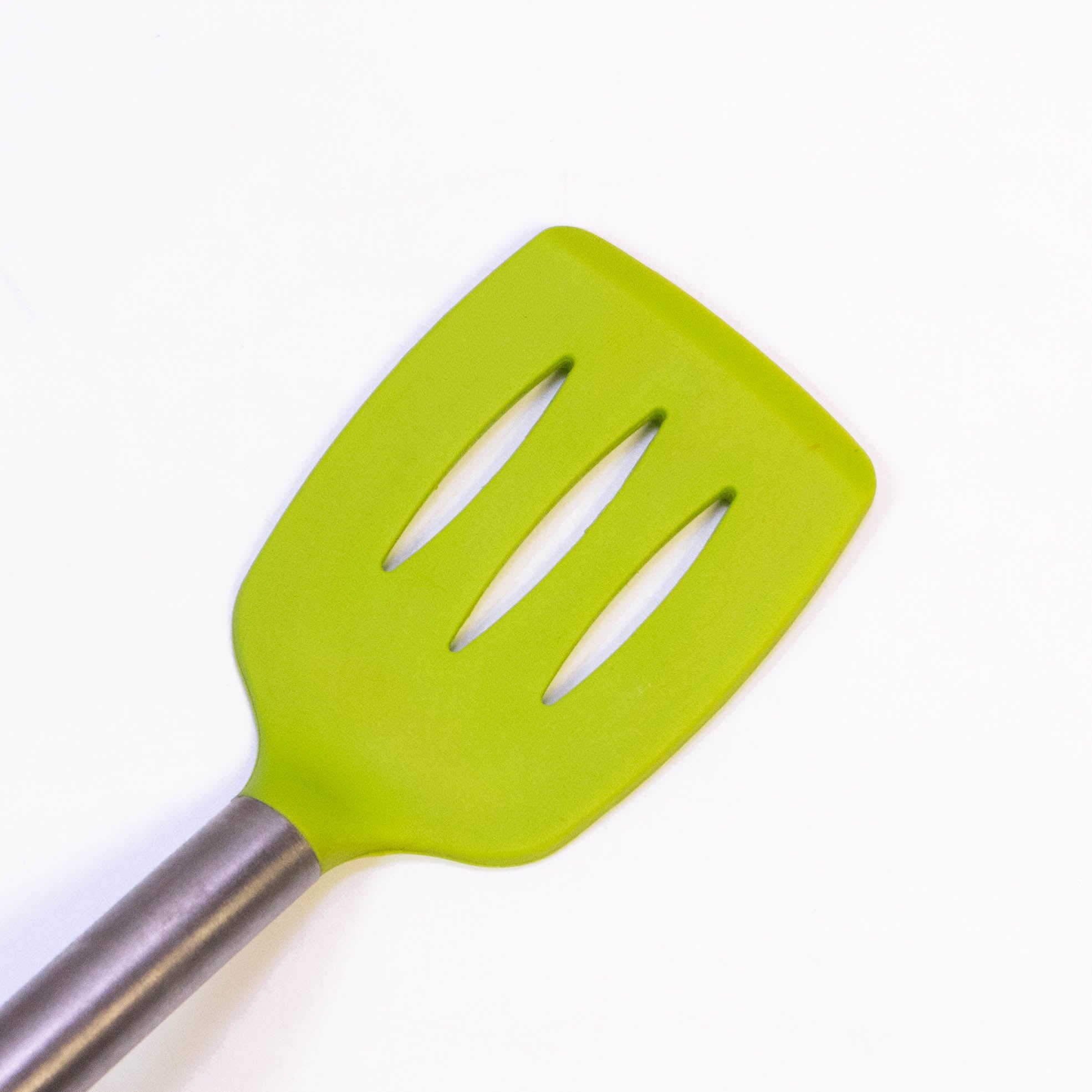 Tablecraft 14" Slotted Turner Spatula with Multi-Color Silicone Head & Stainless Steel Handle