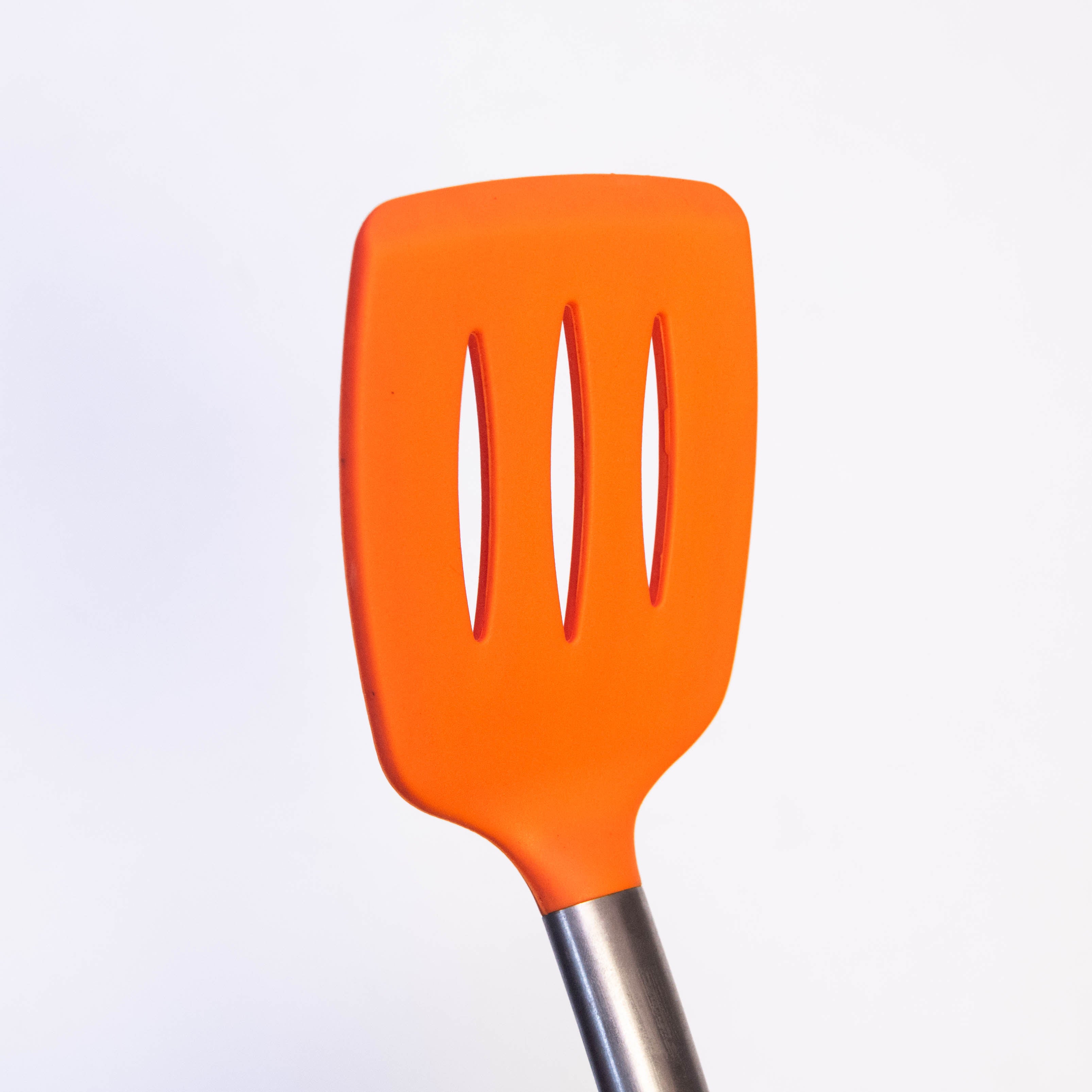 Tablecraft 14" Slotted Turner Spatula with Multi-Color Silicone Head & Stainless Steel Handle
