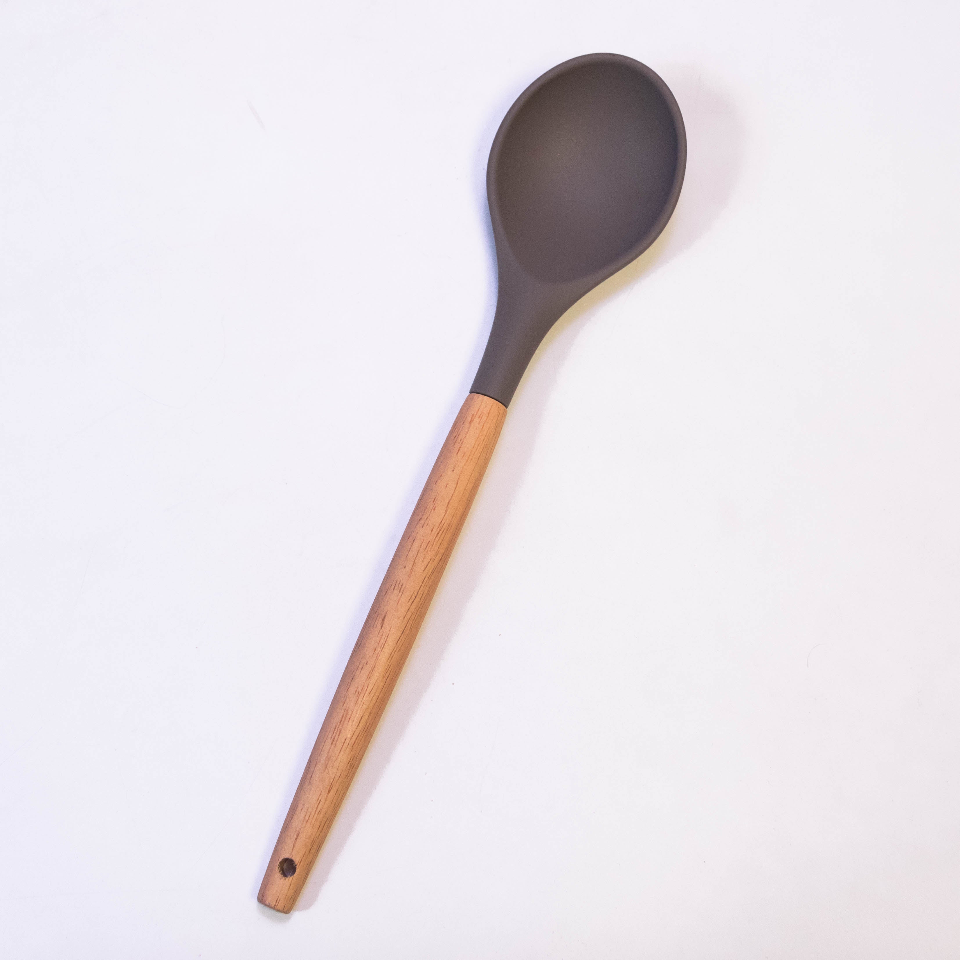 OEM Color Simple Durable Food Grade Kitchen Silicone Serving Spoon with Wooden Handle