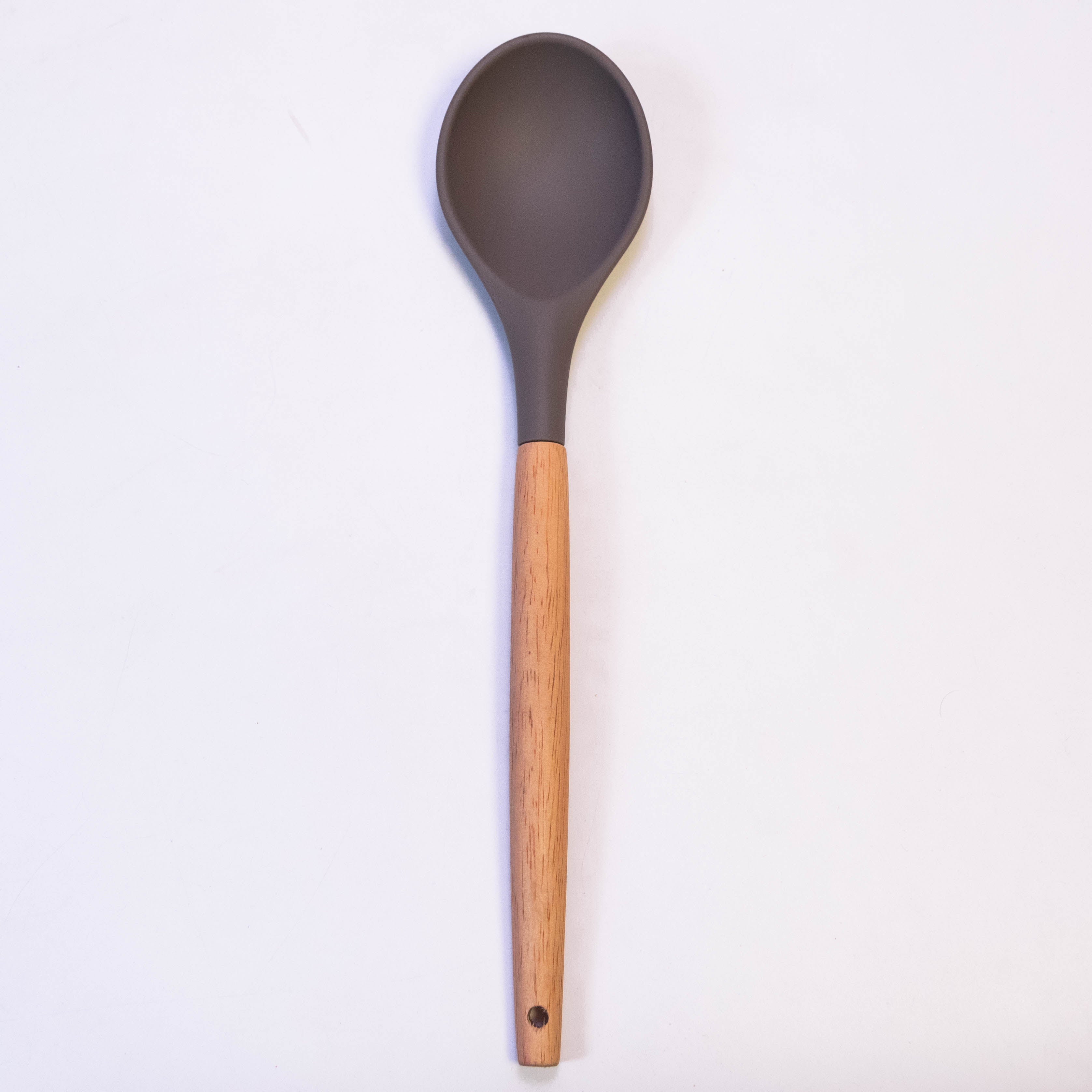 OEM Color Simple Durable Food Grade Kitchen Silicone Serving Spoon with Wooden Handle