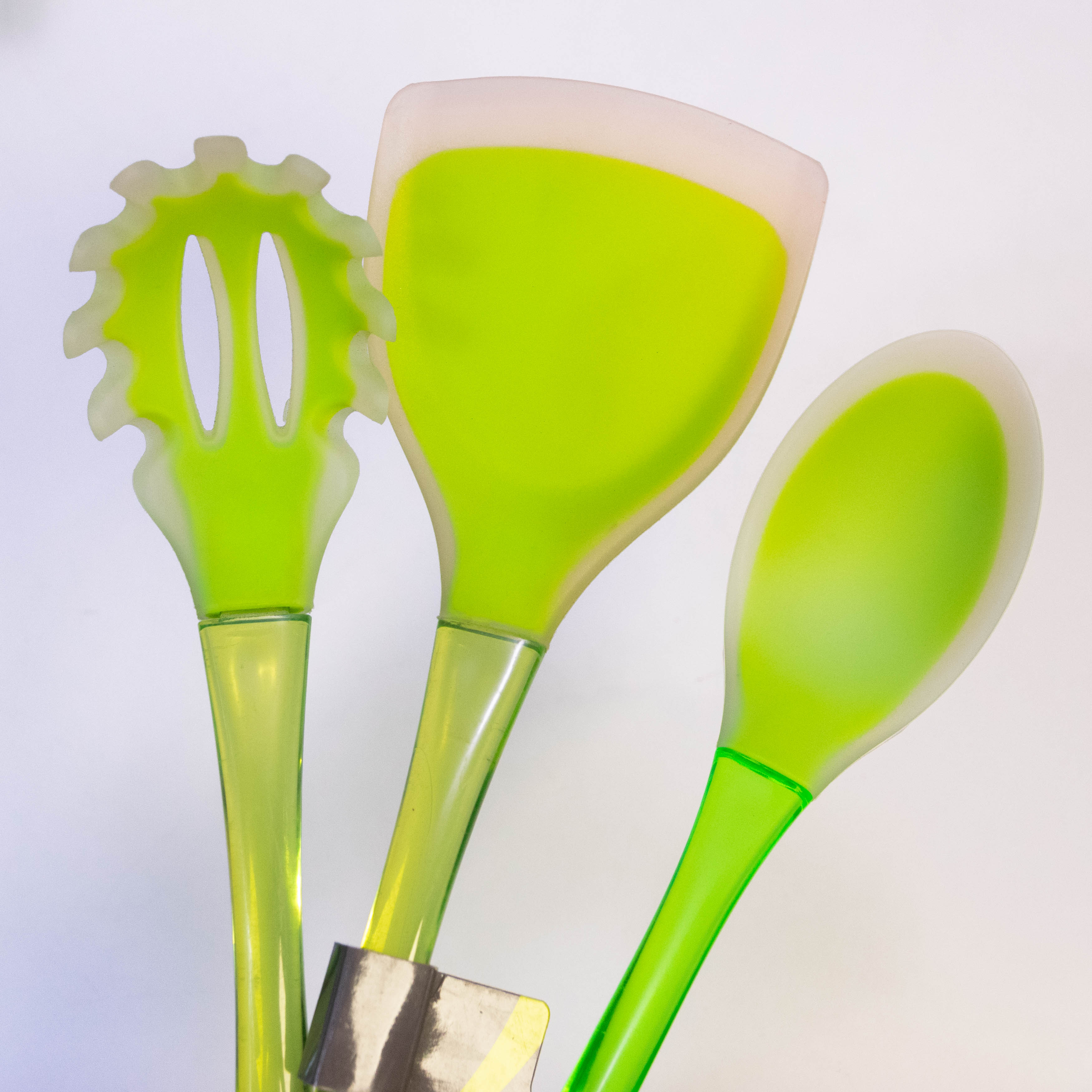 Neo Green Silicone Utensil Set with Long Acrylic Handle - 3 Piece