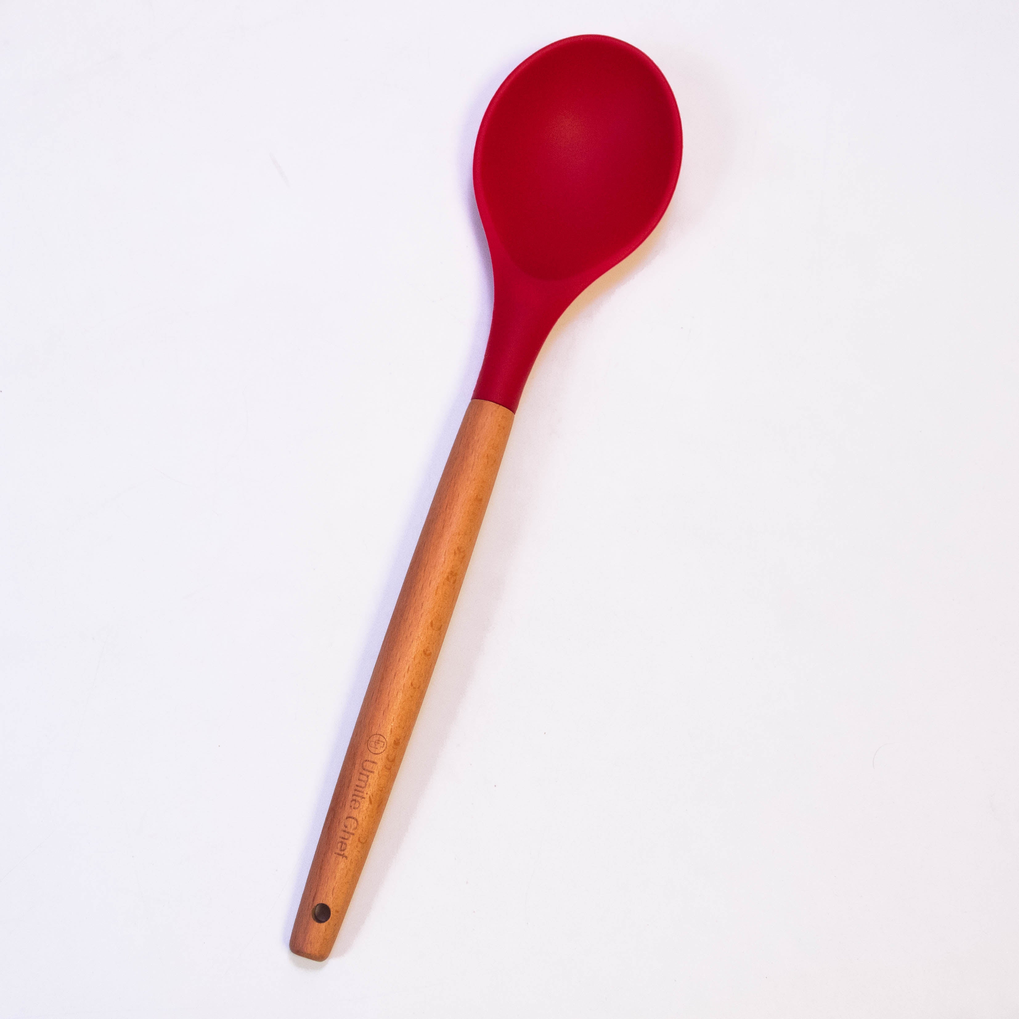 OEM Color Simple Durable Food Grade Kitchen Silicone Serving Spoon with Wooden Handle