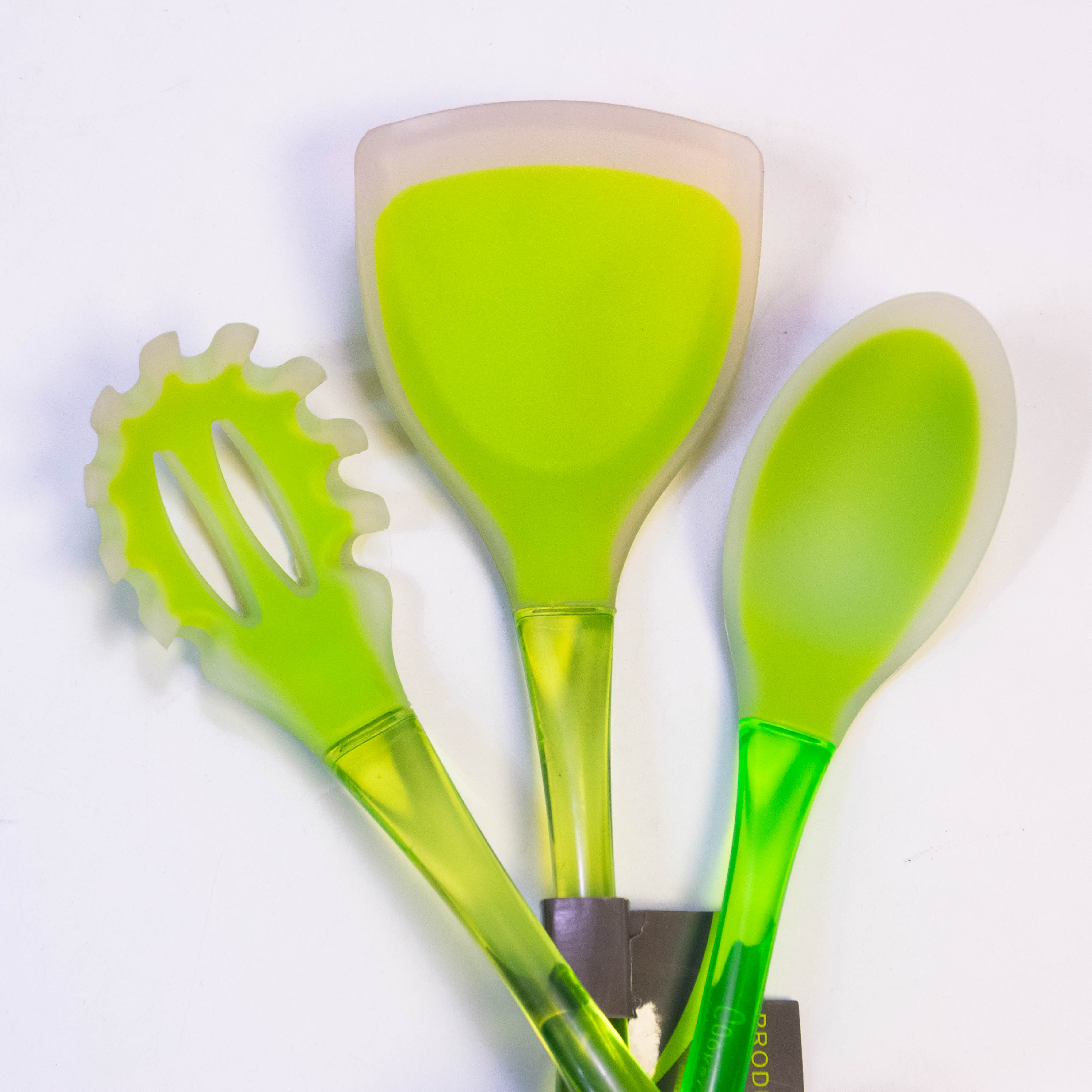 Neo Green Silicone Utensil Set with Long Acrylic Handle - 3 Piece