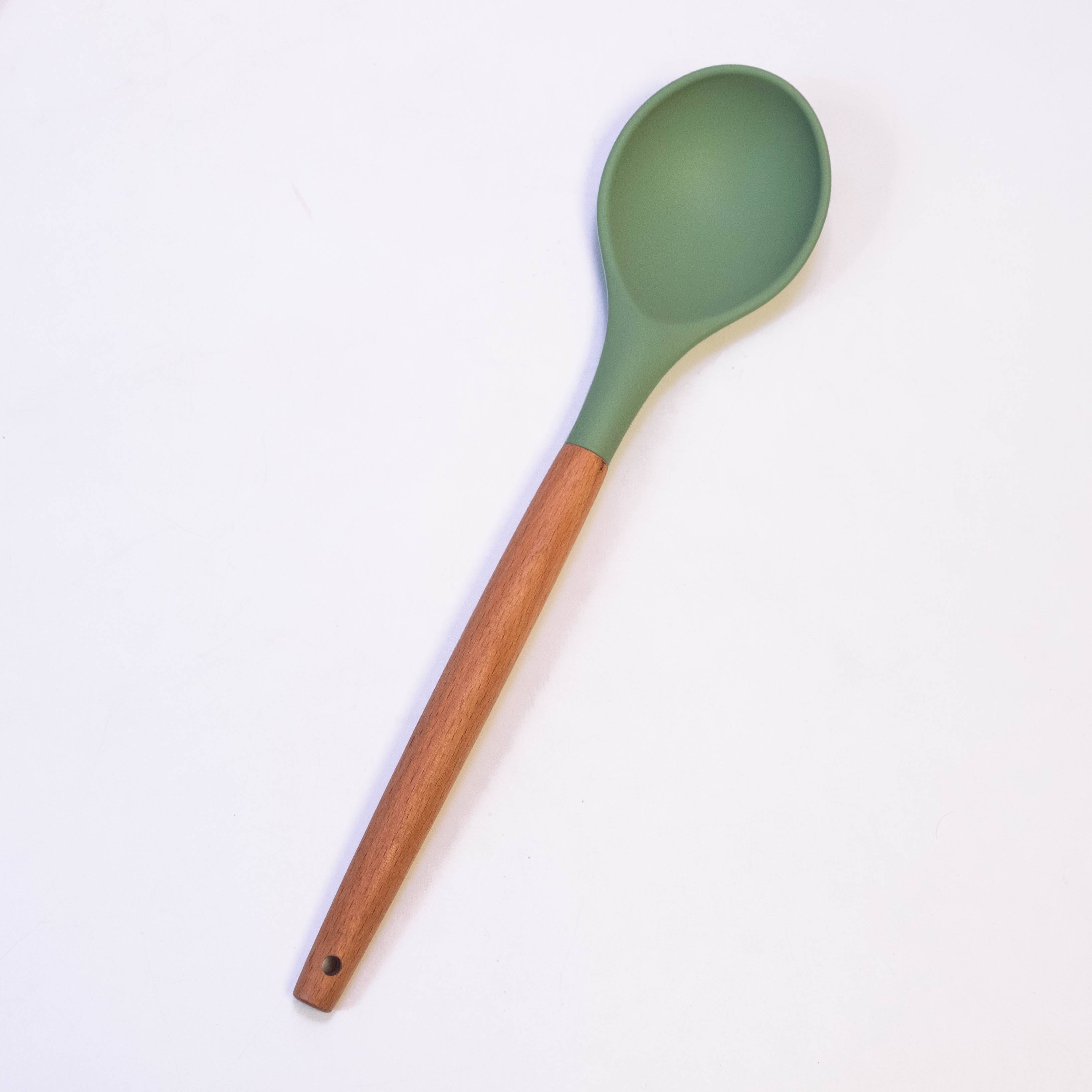 OEM Color Simple Durable Food Grade Kitchen Silicone Serving Spoon with Wooden Handle
