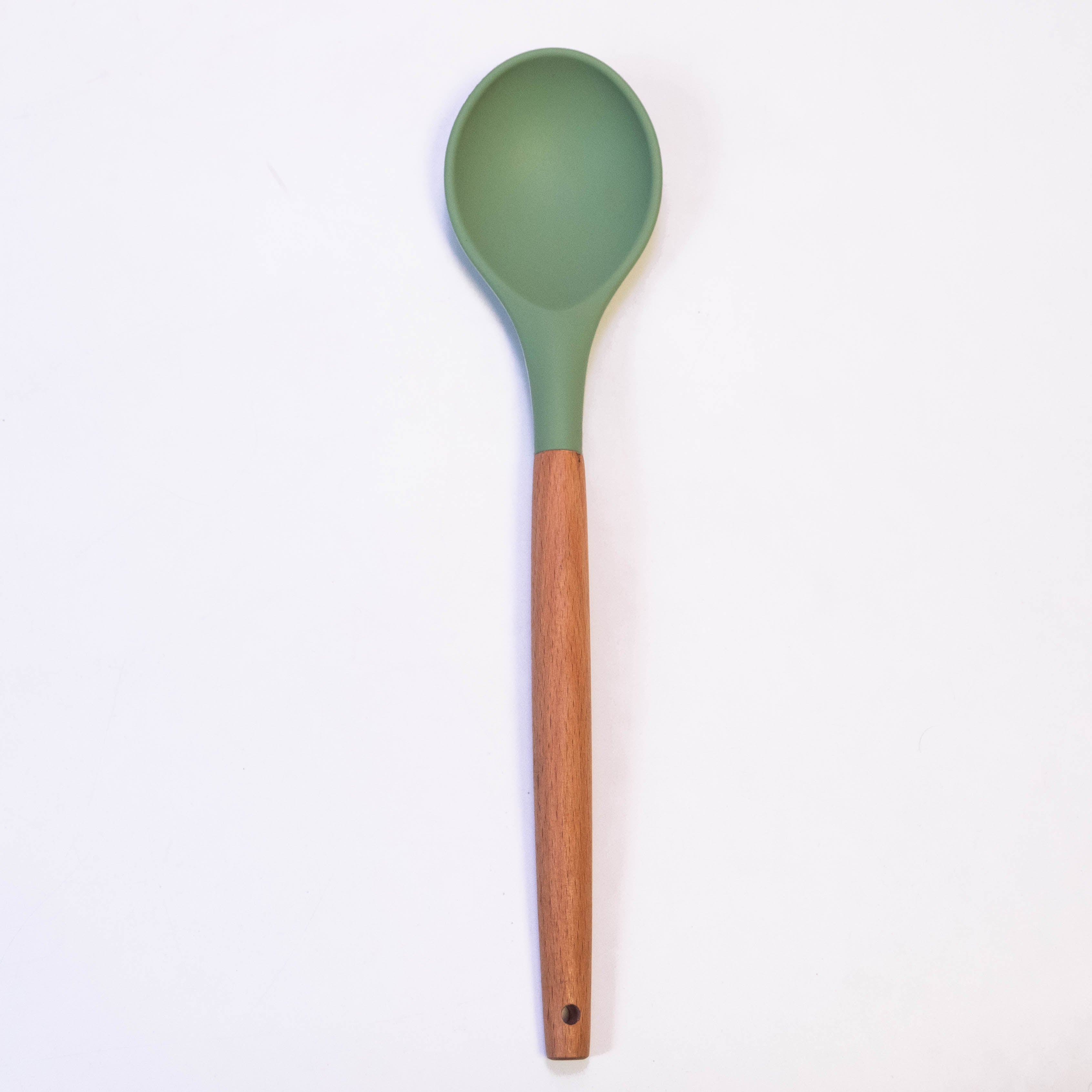 OEM Color Simple Durable Food Grade Kitchen Silicone Serving Spoon with Wooden Handle