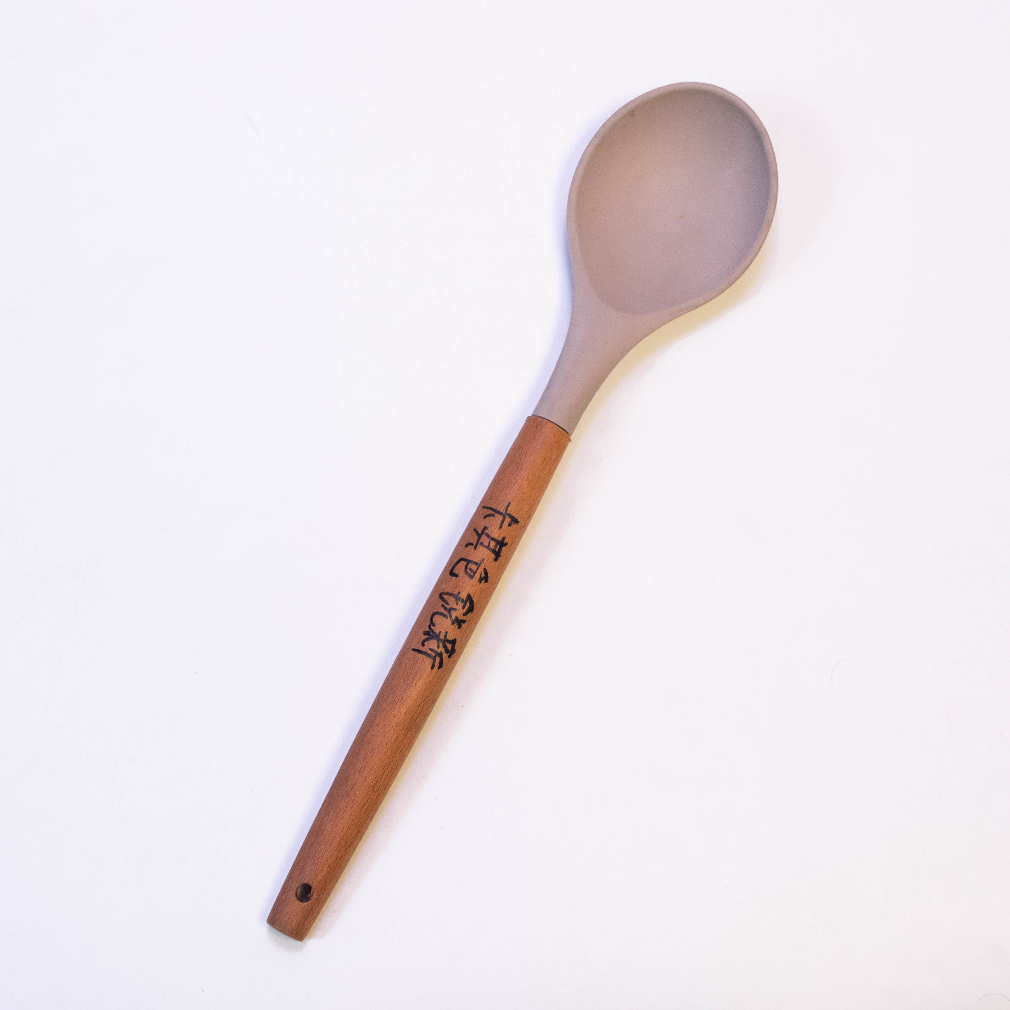 OEM Color Simple Durable Food Grade Kitchen Silicone Serving Spoon with Wooden Handle