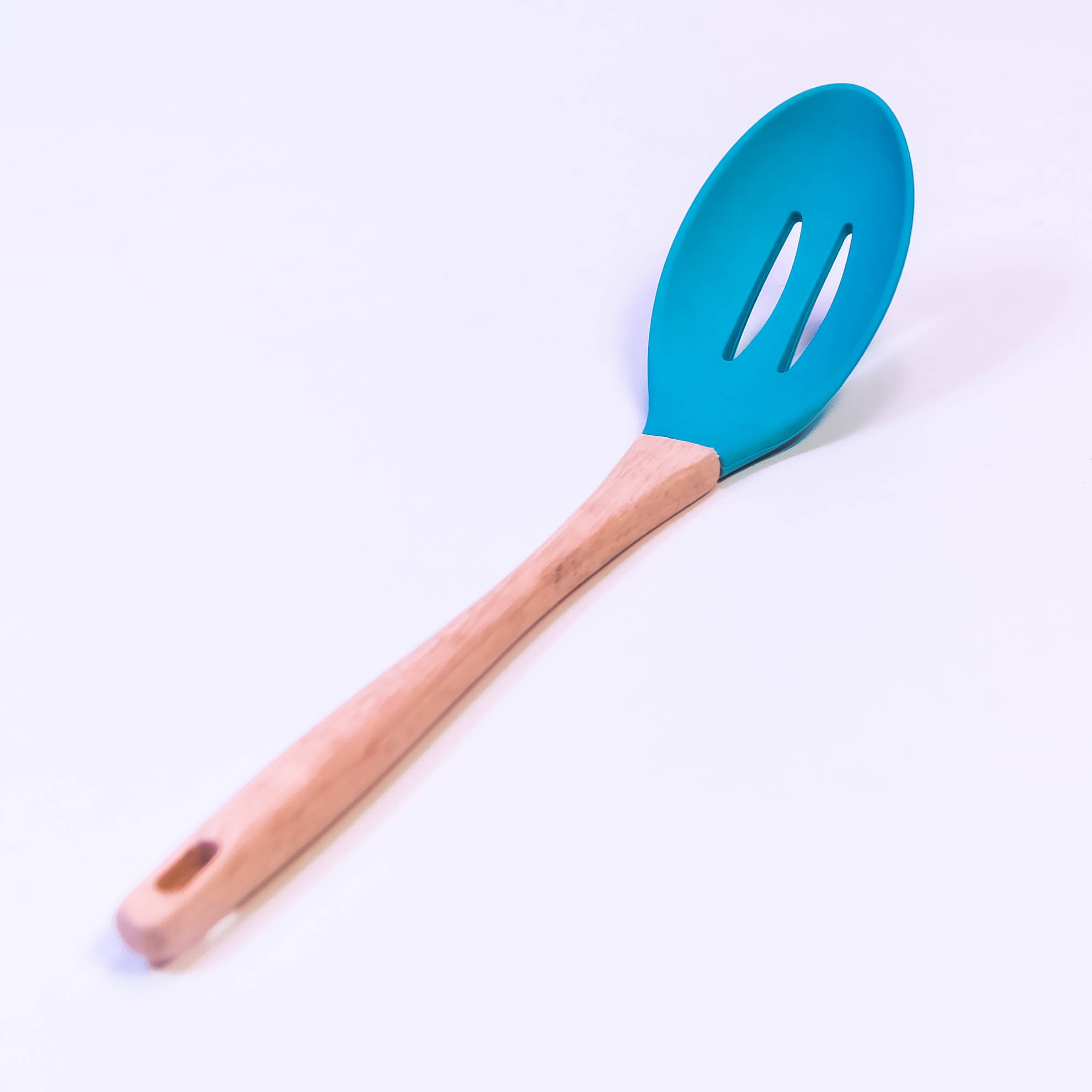 Multi-Color Silicone Slotted Spoon with Wooden Handle