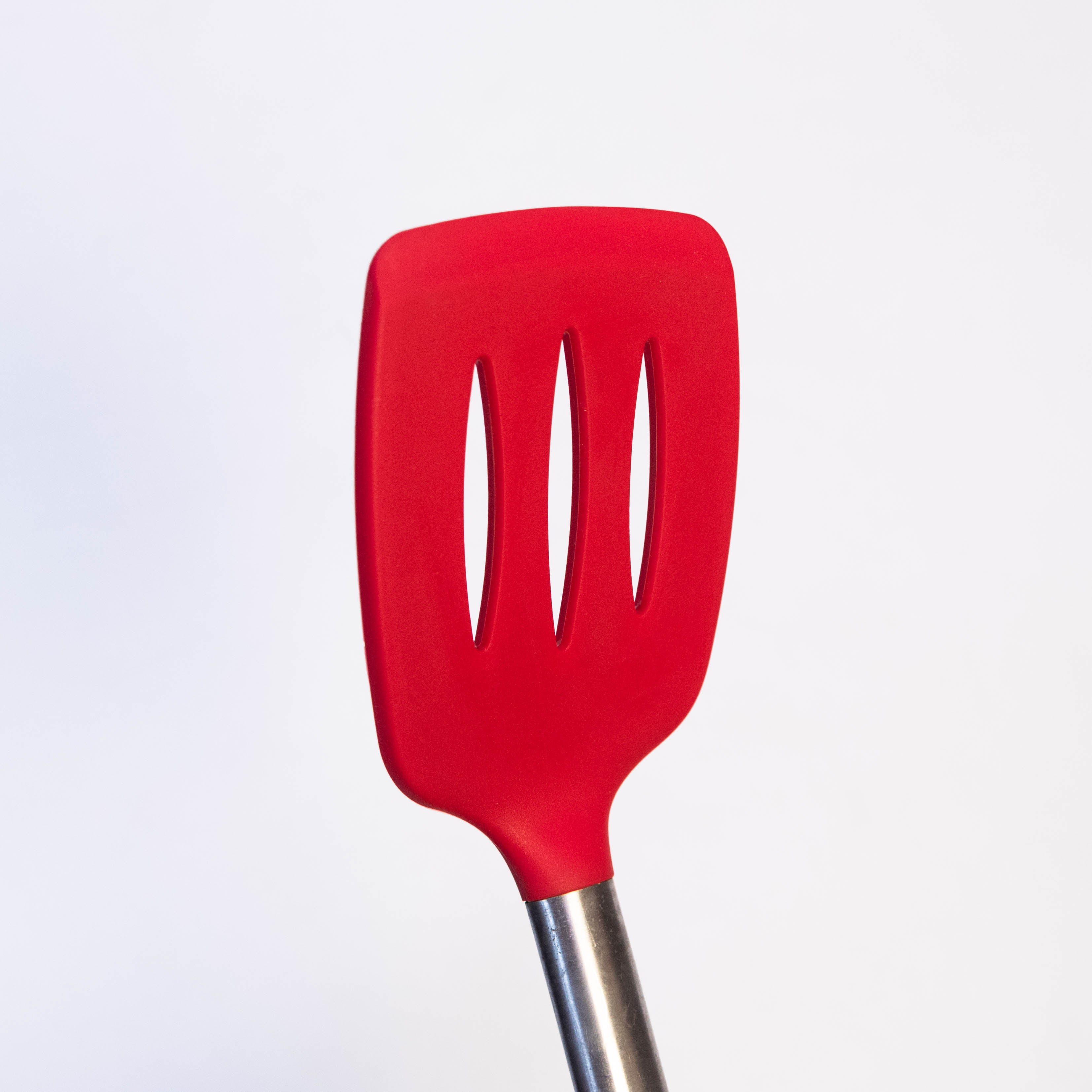 Tablecraft 14" Slotted Turner Spatula with Multi-Color Silicone Head & Stainless Steel Handle