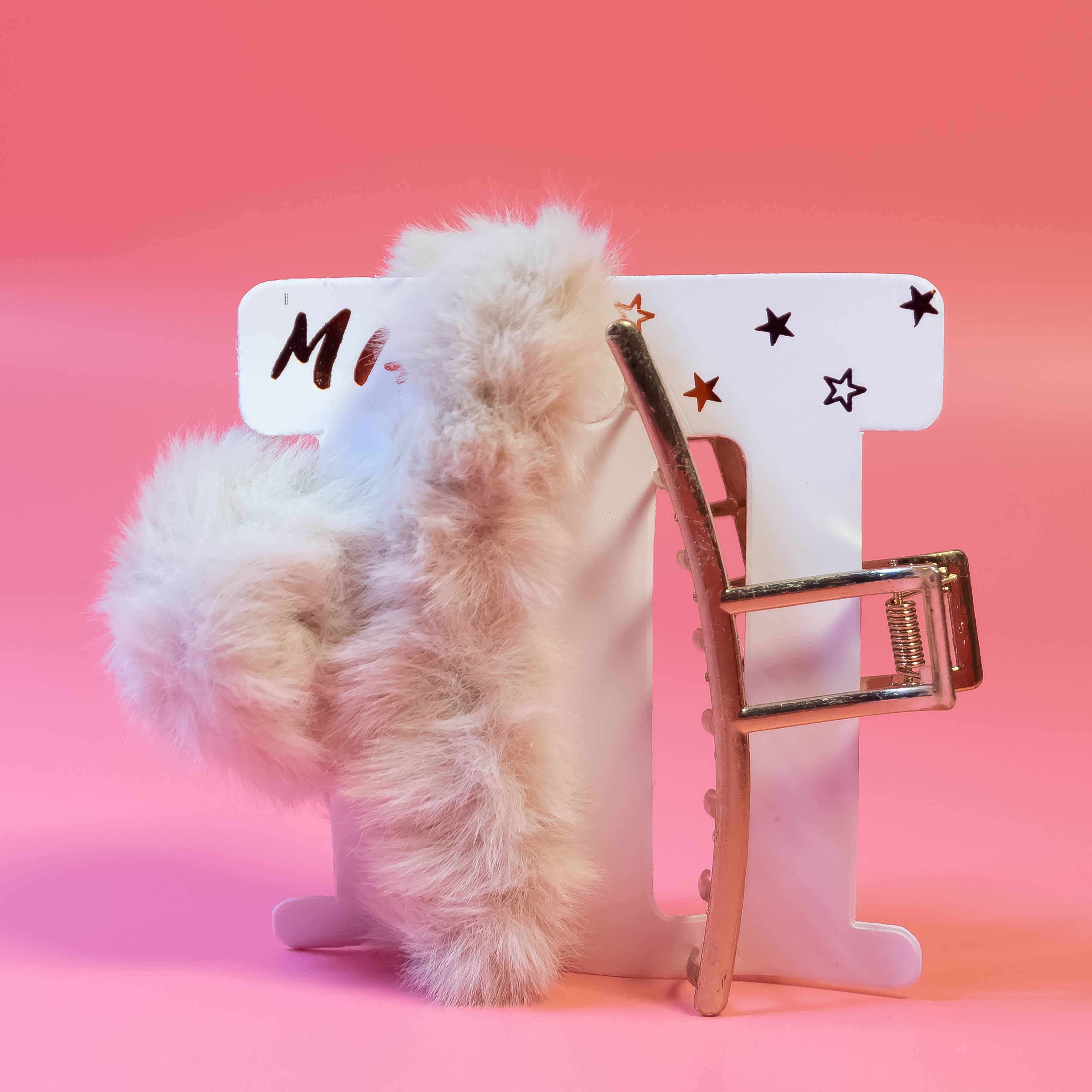 Elevate Your Hair Elegance with Our Fluffy Beige Tone and Golden Tone Hair Claw Clips