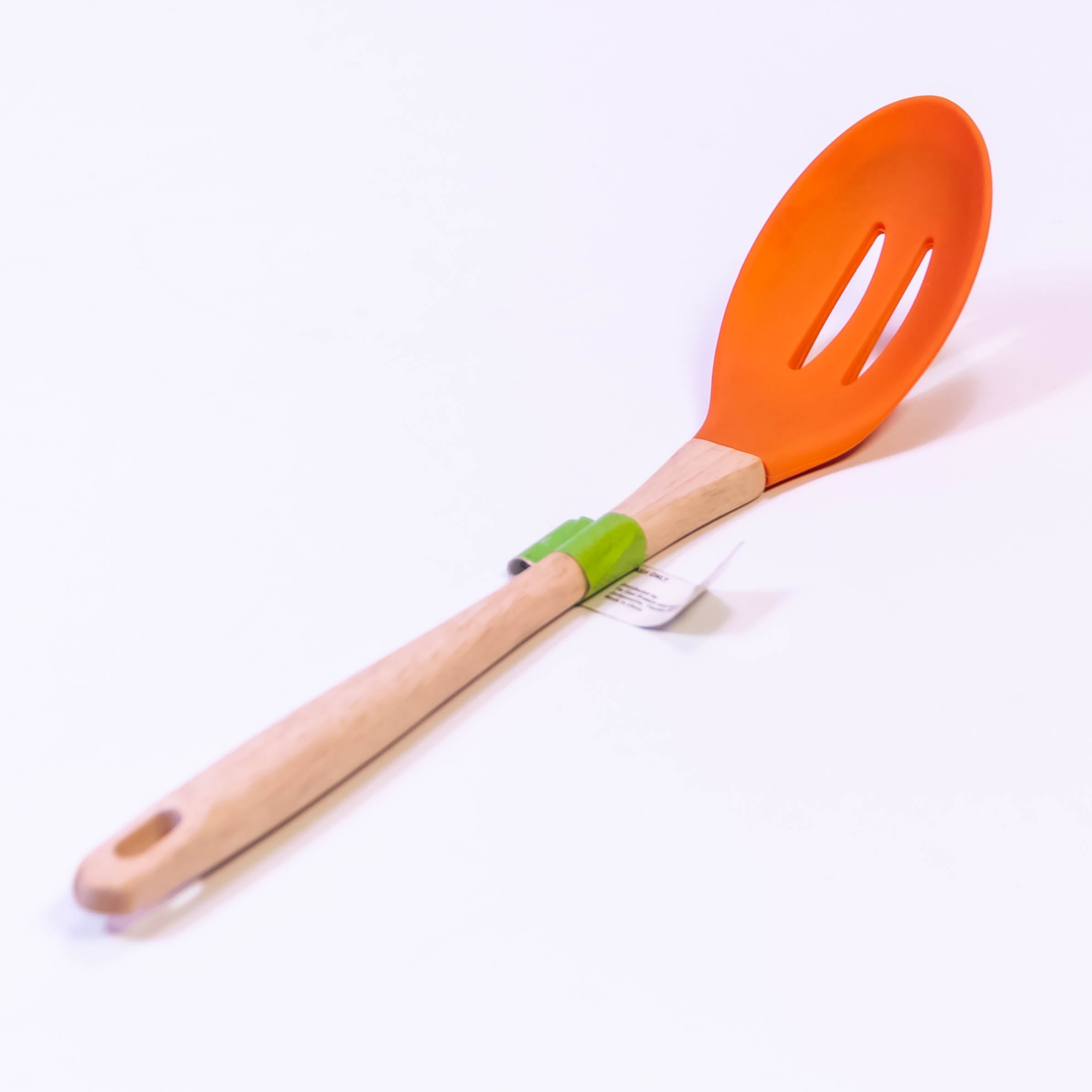 Multi-Color Silicone Slotted Spoon with Wooden Handle