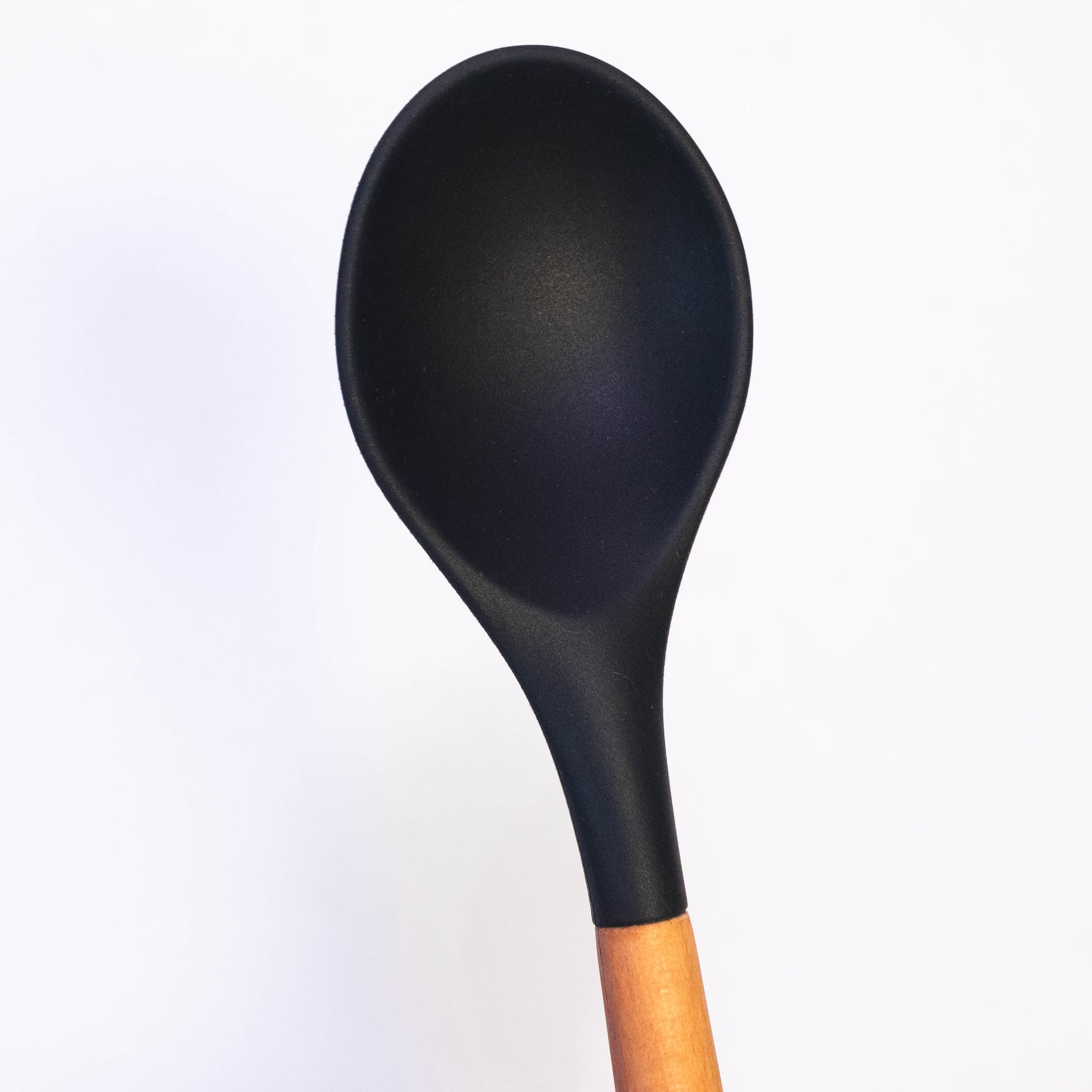 OEM Color Simple Durable Food Grade Kitchen Silicone Serving Spoon with Wooden Handle