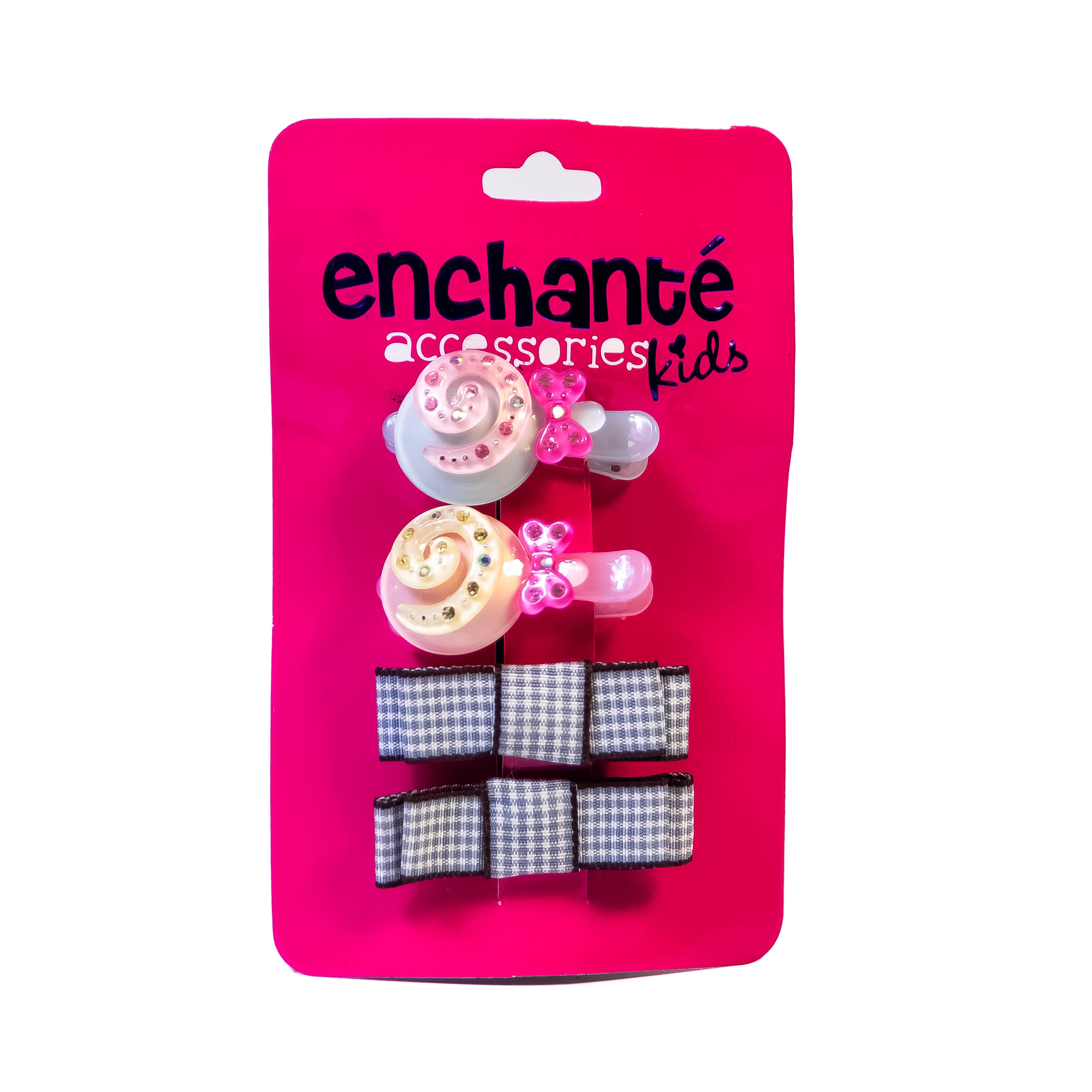 Candy and Bow Delight Hair Pin Set: 2 Pcs Candy Style + 2 Pcs Grey Bow Style Hair Pins