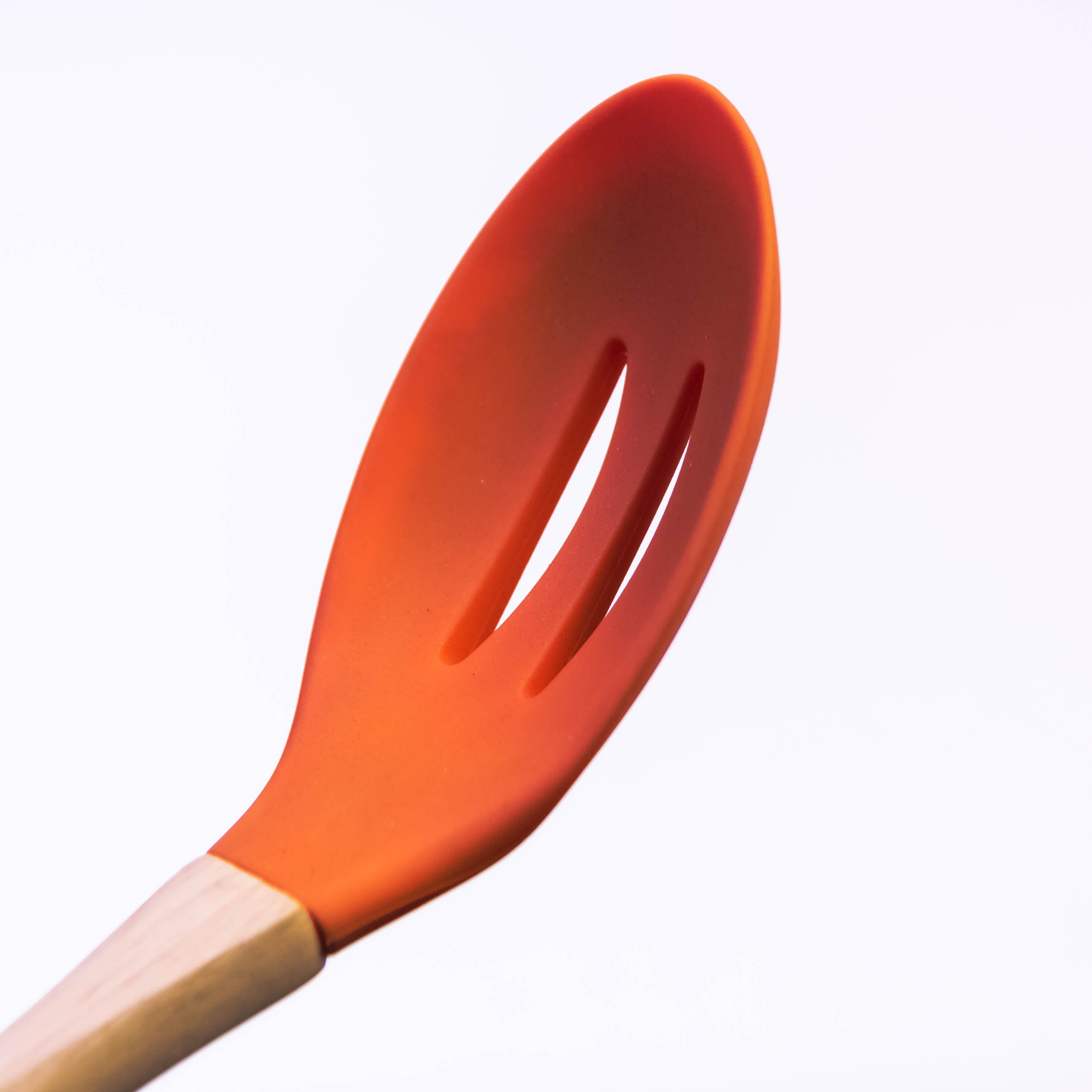 Multi-Color Silicone Slotted Spoon with Wooden Handle