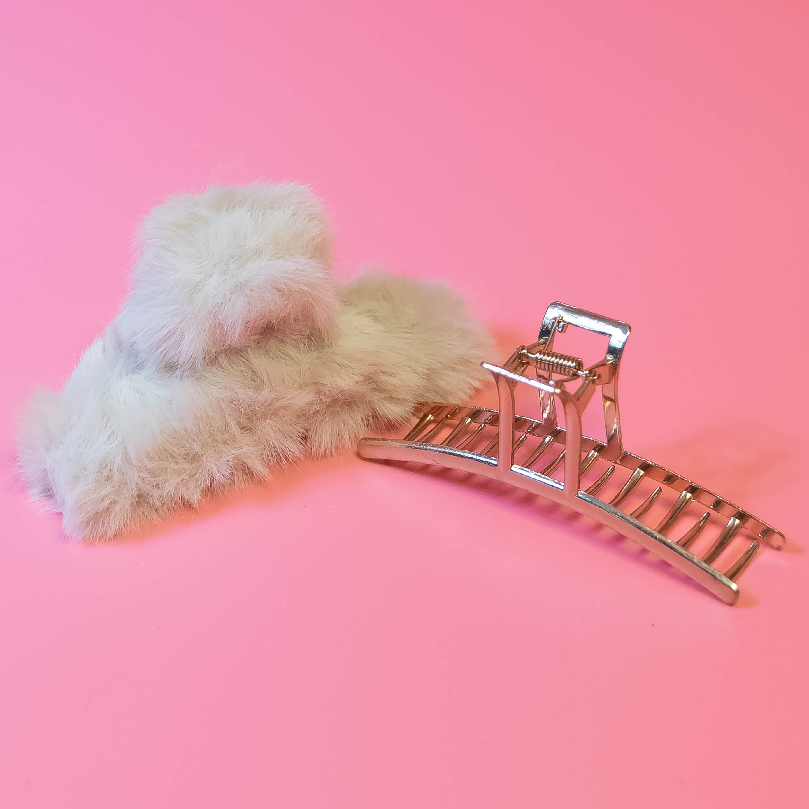 Elevate Your Hair Elegance with Our Fluffy Beige Tone and Golden Tone Hair Claw Clips