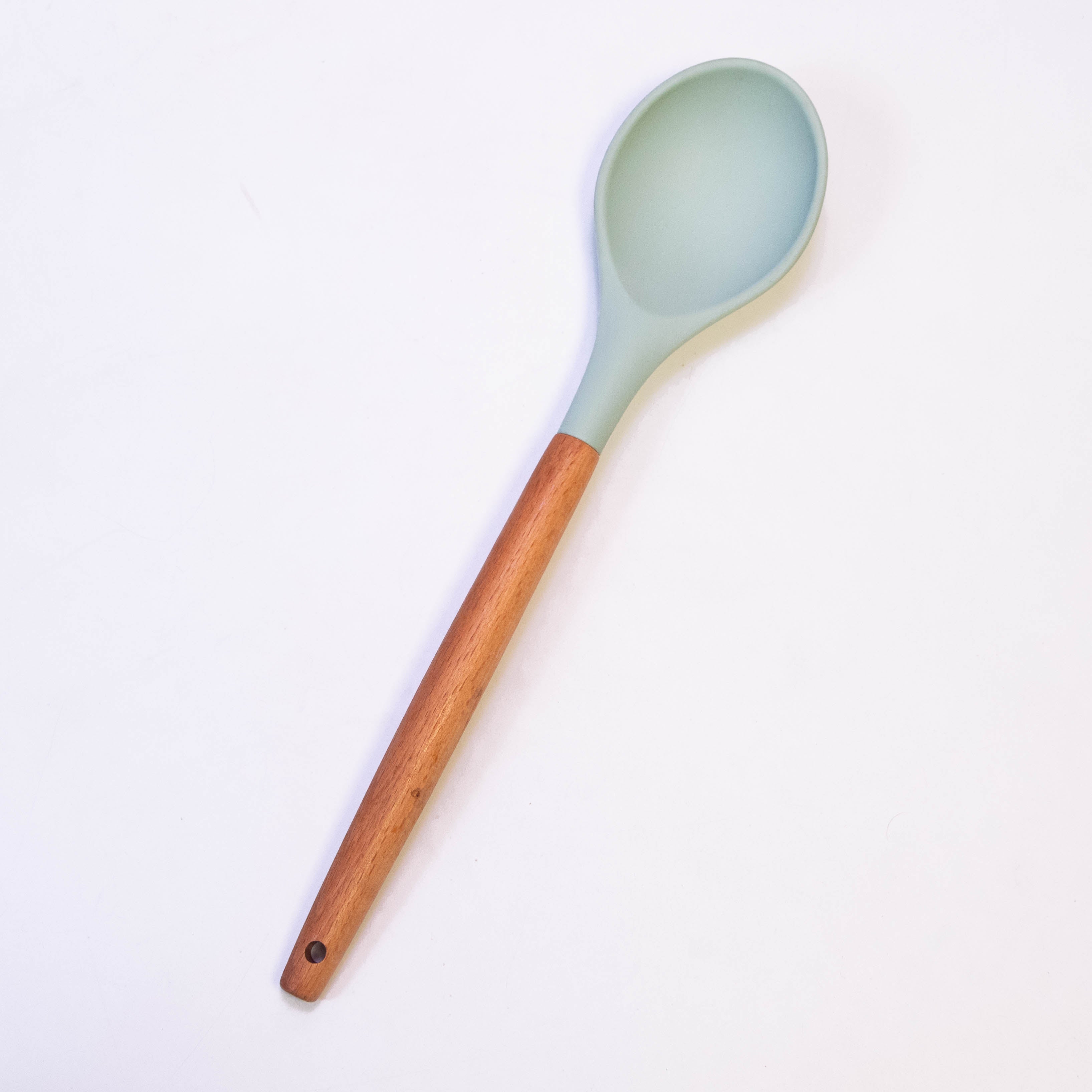 OEM Color Simple Durable Food Grade Kitchen Silicone Serving Spoon with Wooden Handle