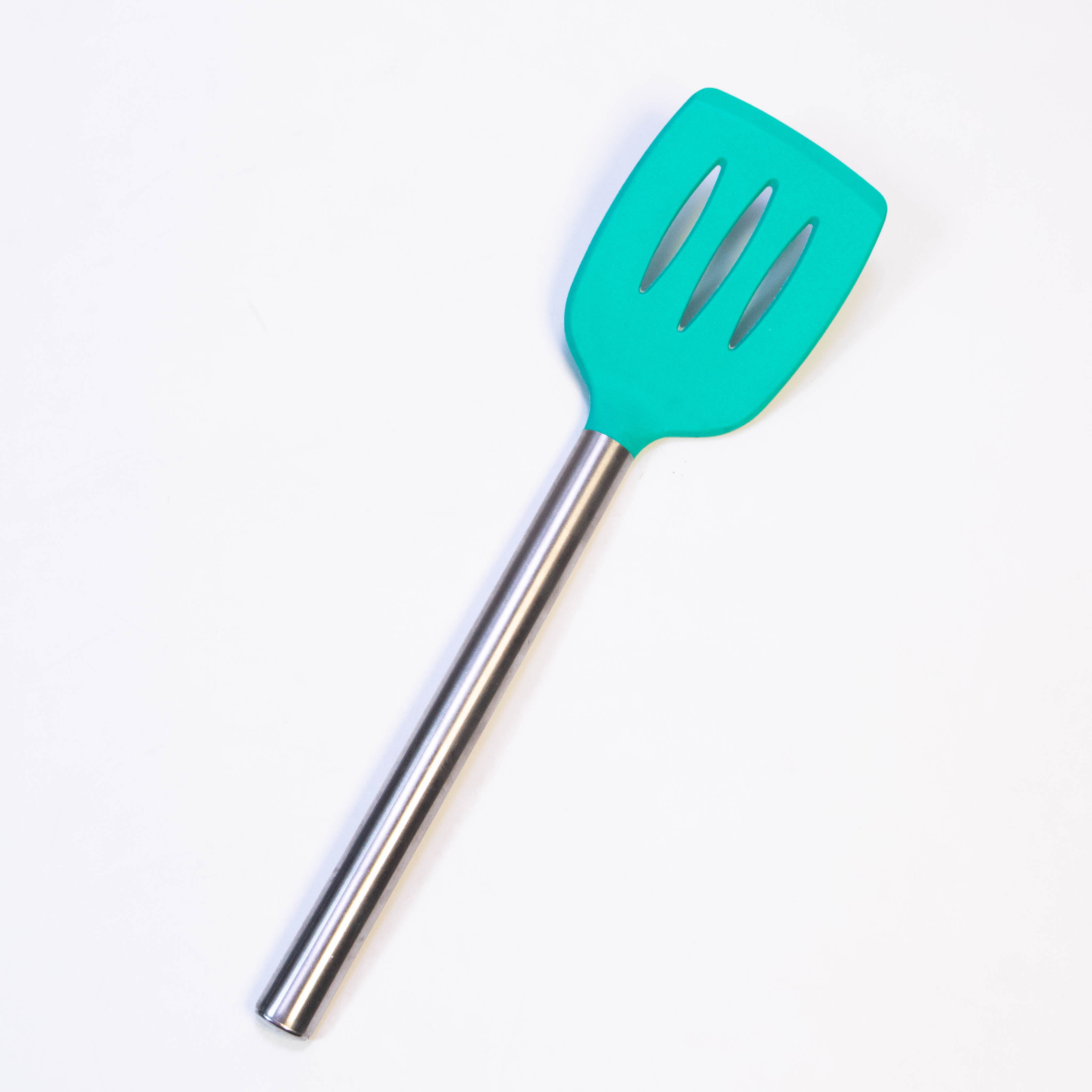 Tablecraft 14" Slotted Turner Spatula with Multi-Color Silicone Head & Stainless Steel Handle
