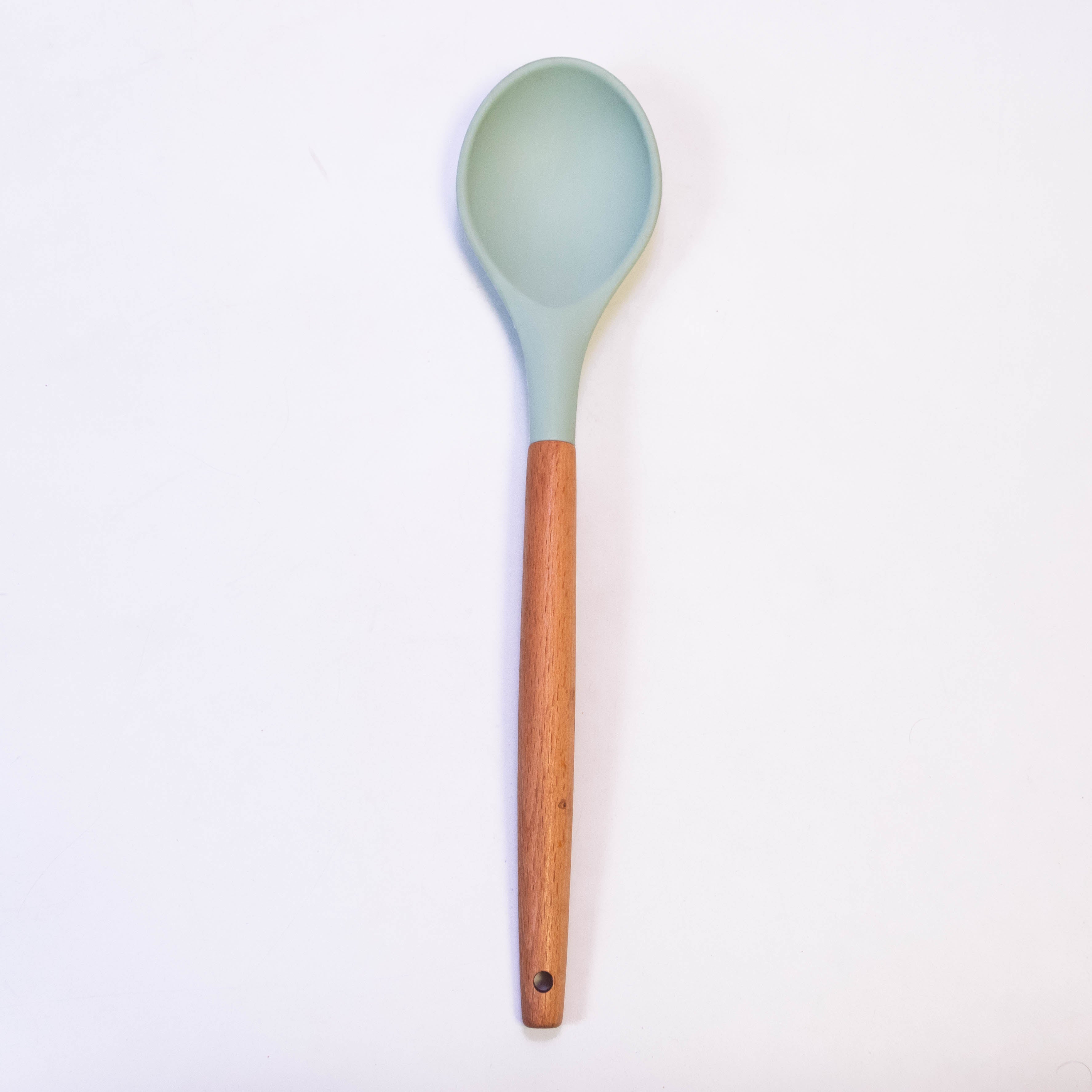 OEM Color Simple Durable Food Grade Kitchen Silicone Serving Spoon with Wooden Handle