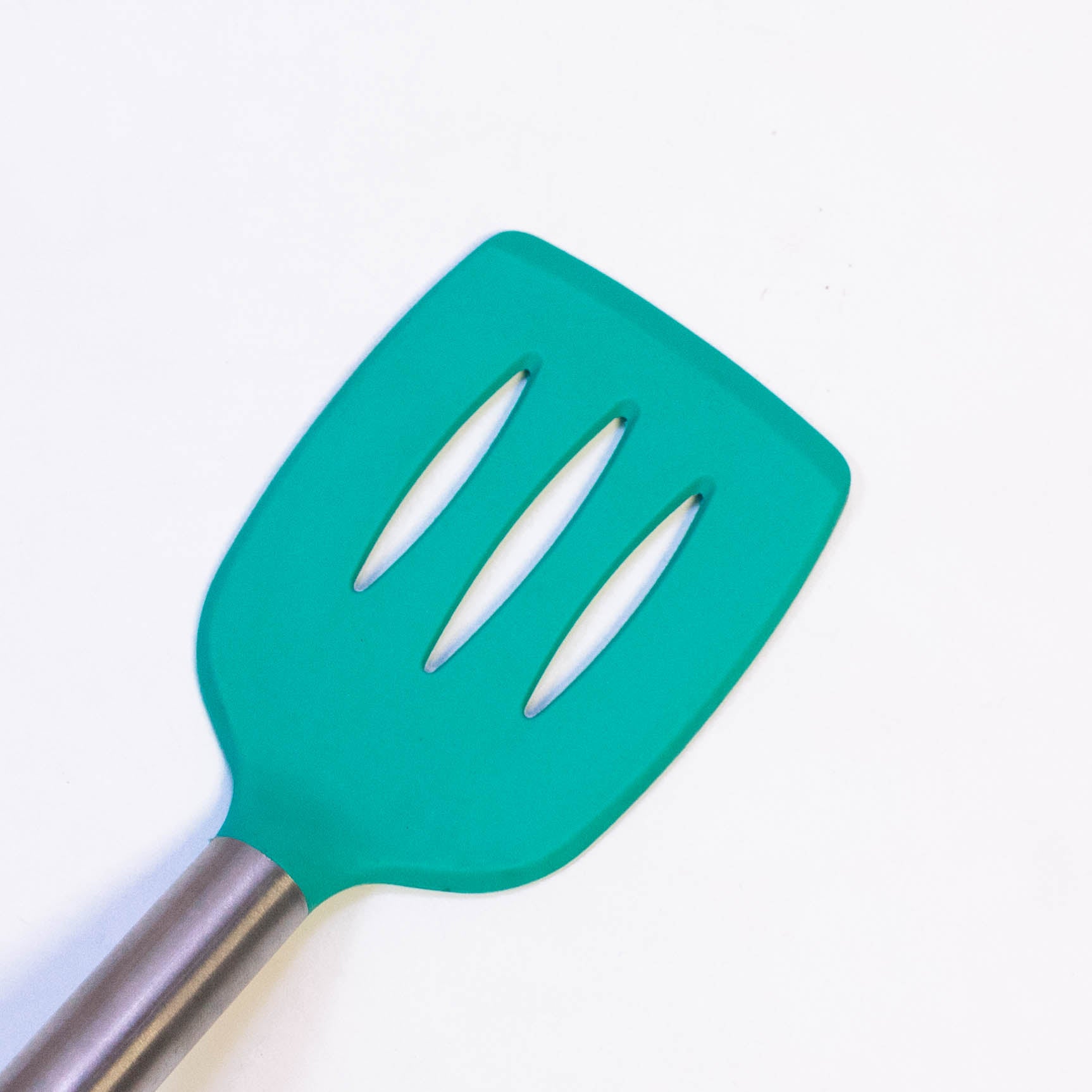 Tablecraft 14" Slotted Turner Spatula with Multi-Color Silicone Head & Stainless Steel Handle