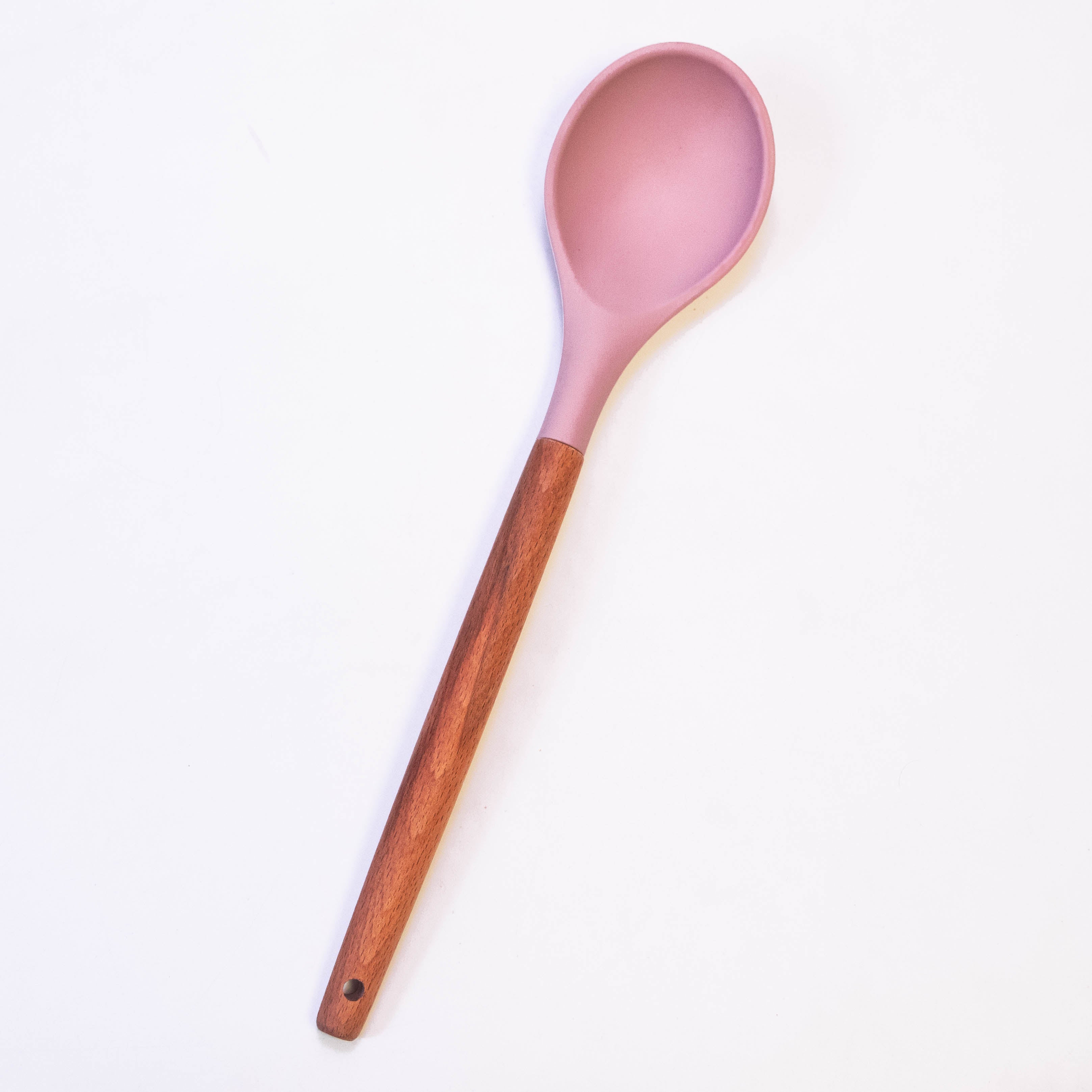 OEM Color Simple Durable Food Grade Kitchen Silicone Serving Spoon with Wooden Handle