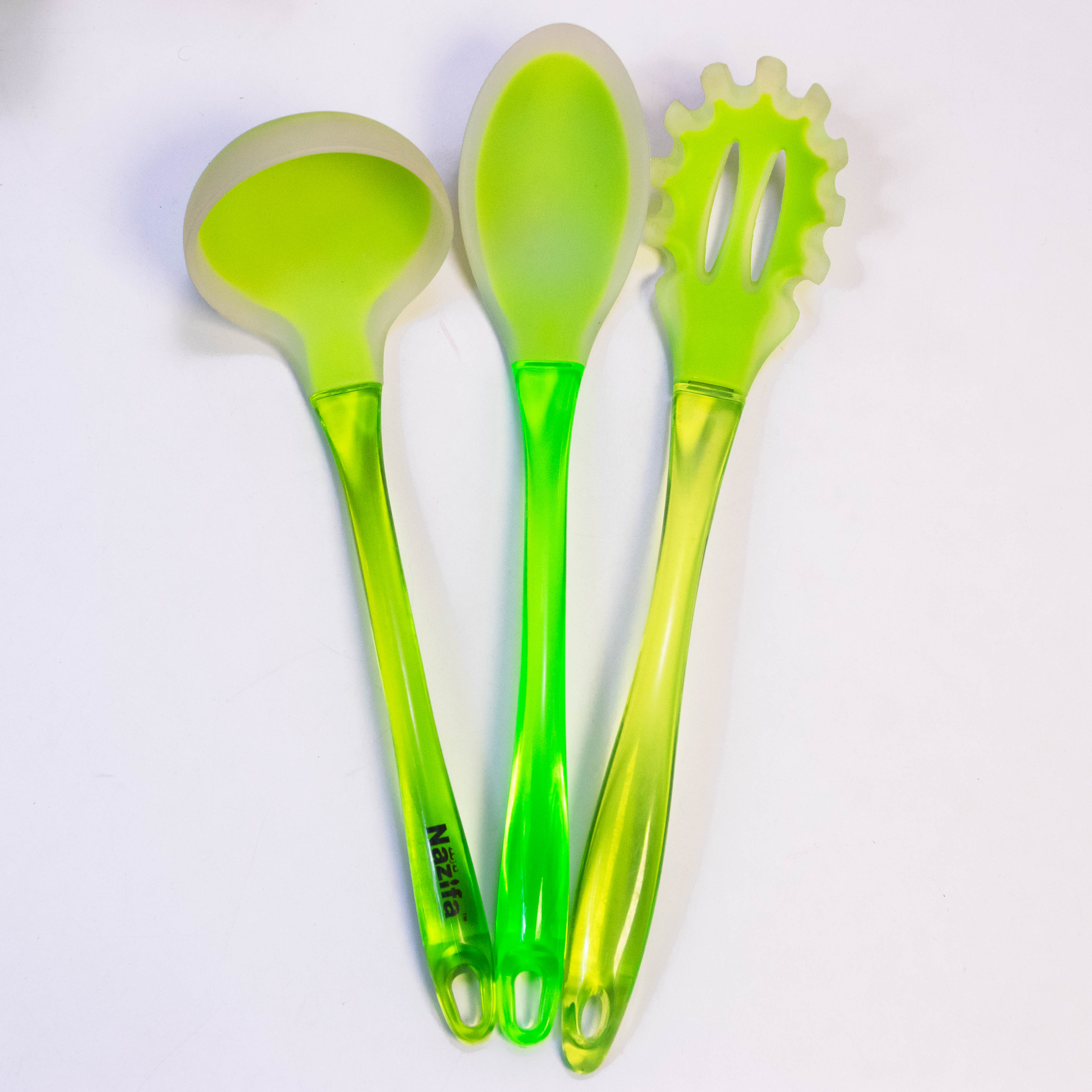 Neo Green Silicone Utensil Set with Long Acrylic Handle - 3 Piece