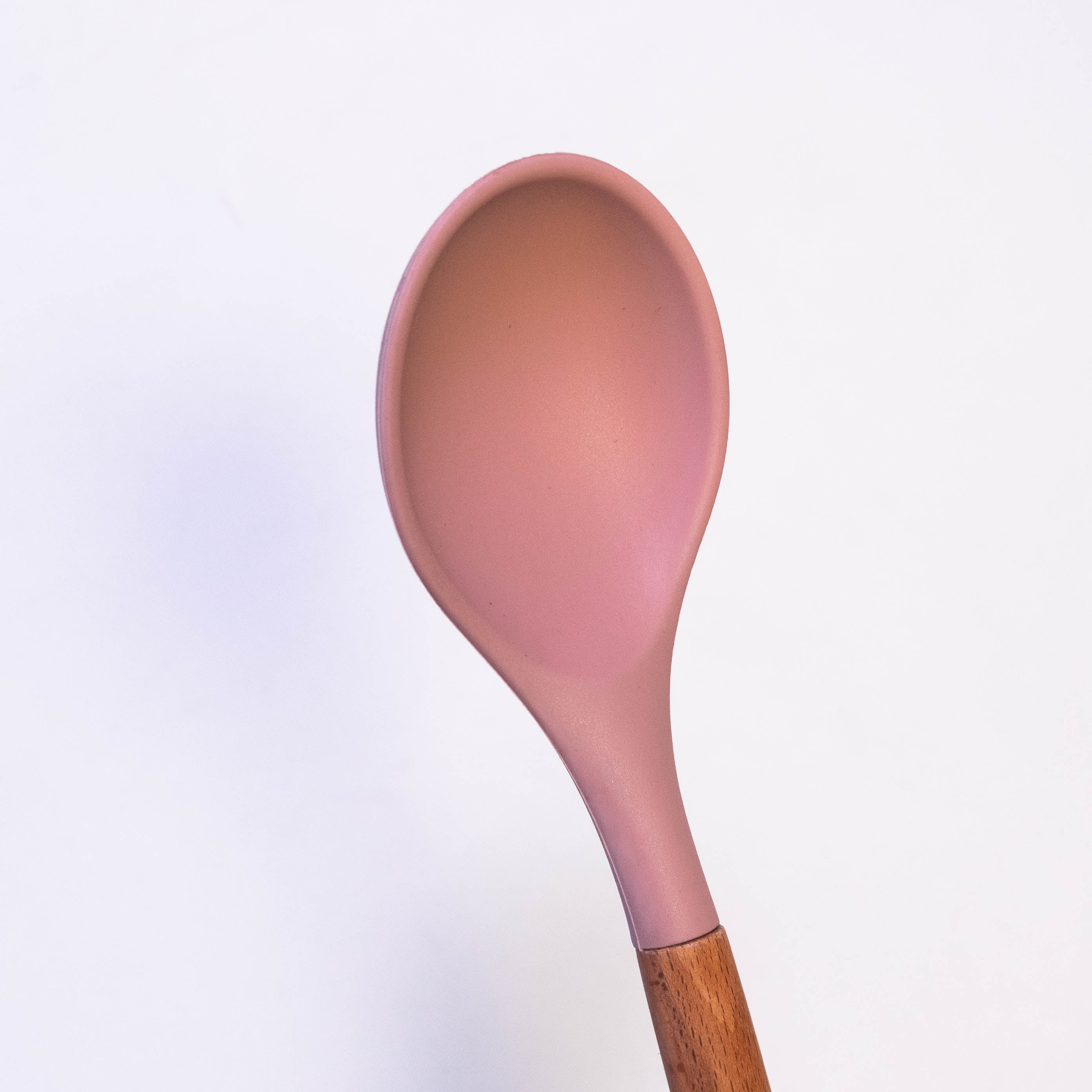 OEM Color Simple Durable Food Grade Kitchen Silicone Serving Spoon with Wooden Handle