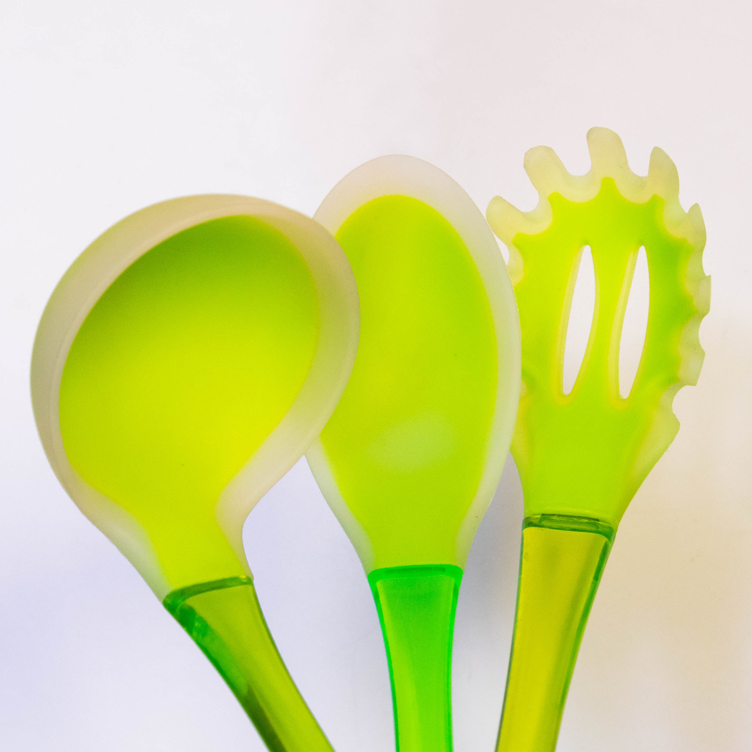 Neo Green Silicone Utensil Set with Long Acrylic Handle - 3 Piece