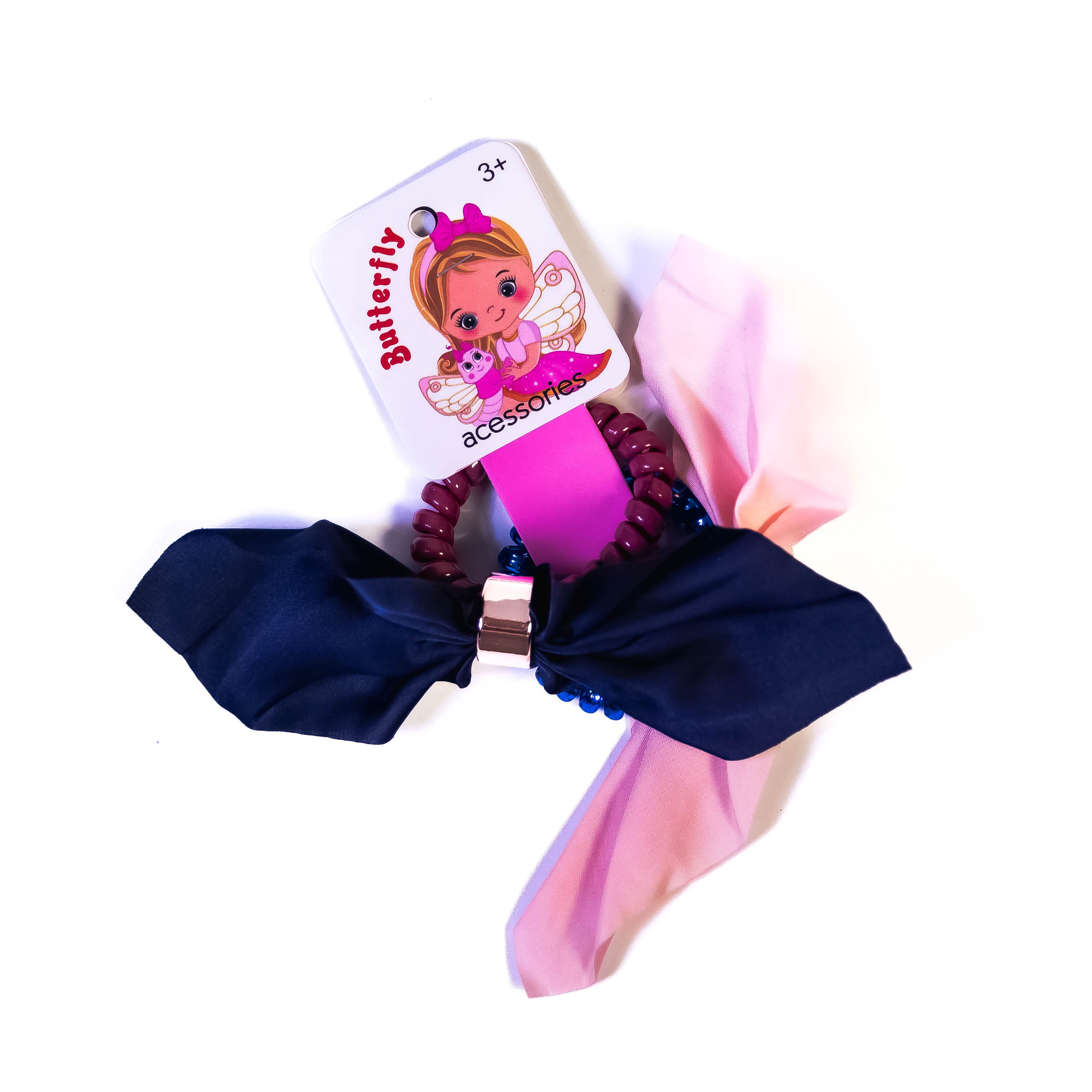 Elevate Your Hairdo: Pack of 2 Fashion Retro Striped Bow Hair Scrunchies in Chic Black & Pink Color