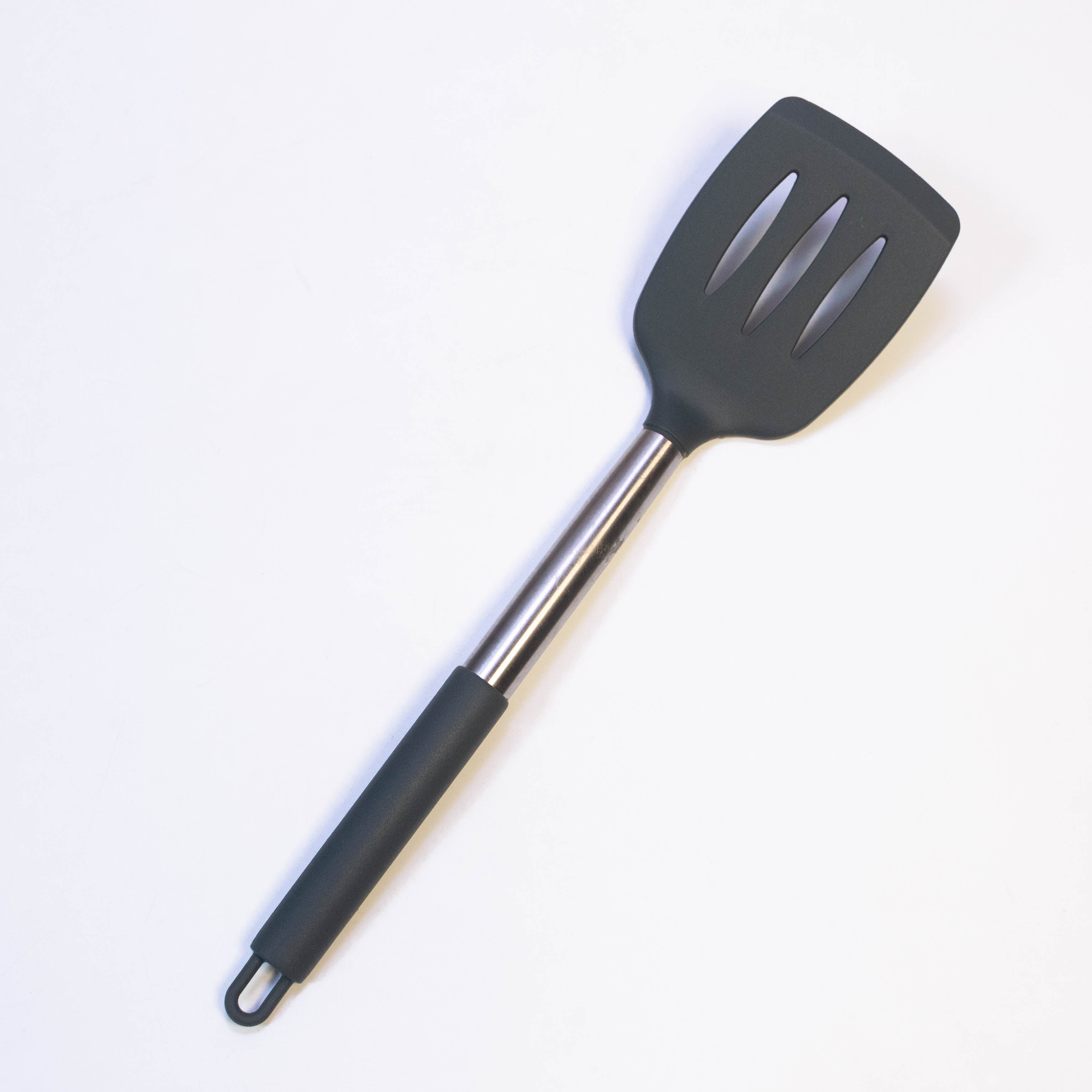 Tablecraft 14" Slotted Turner Spatula with Multi-Color Silicone Head & Stainless Steel Handle
