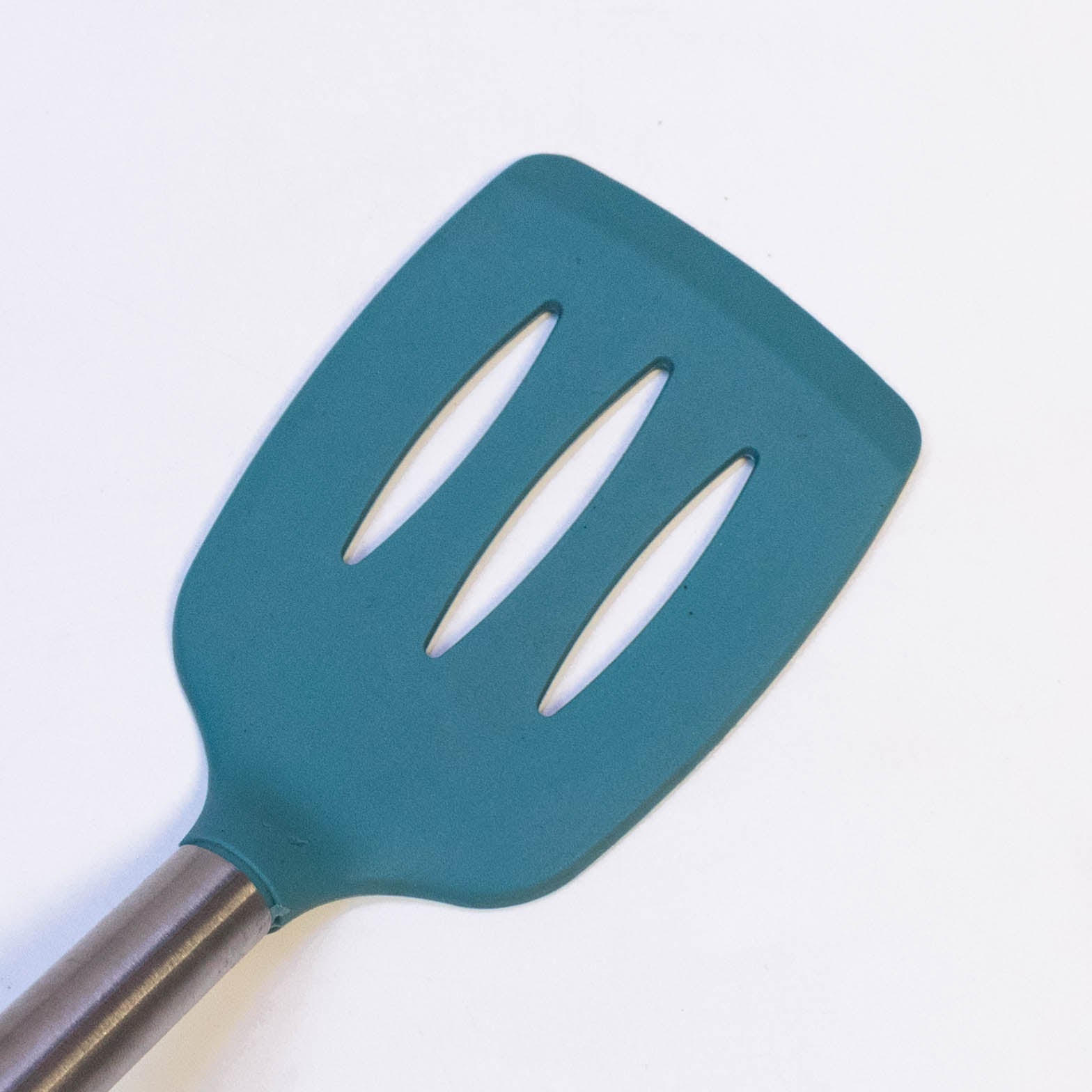 Tablecraft 14" Slotted Turner Spatula with Multi-Color Silicone Head & Stainless Steel Handle