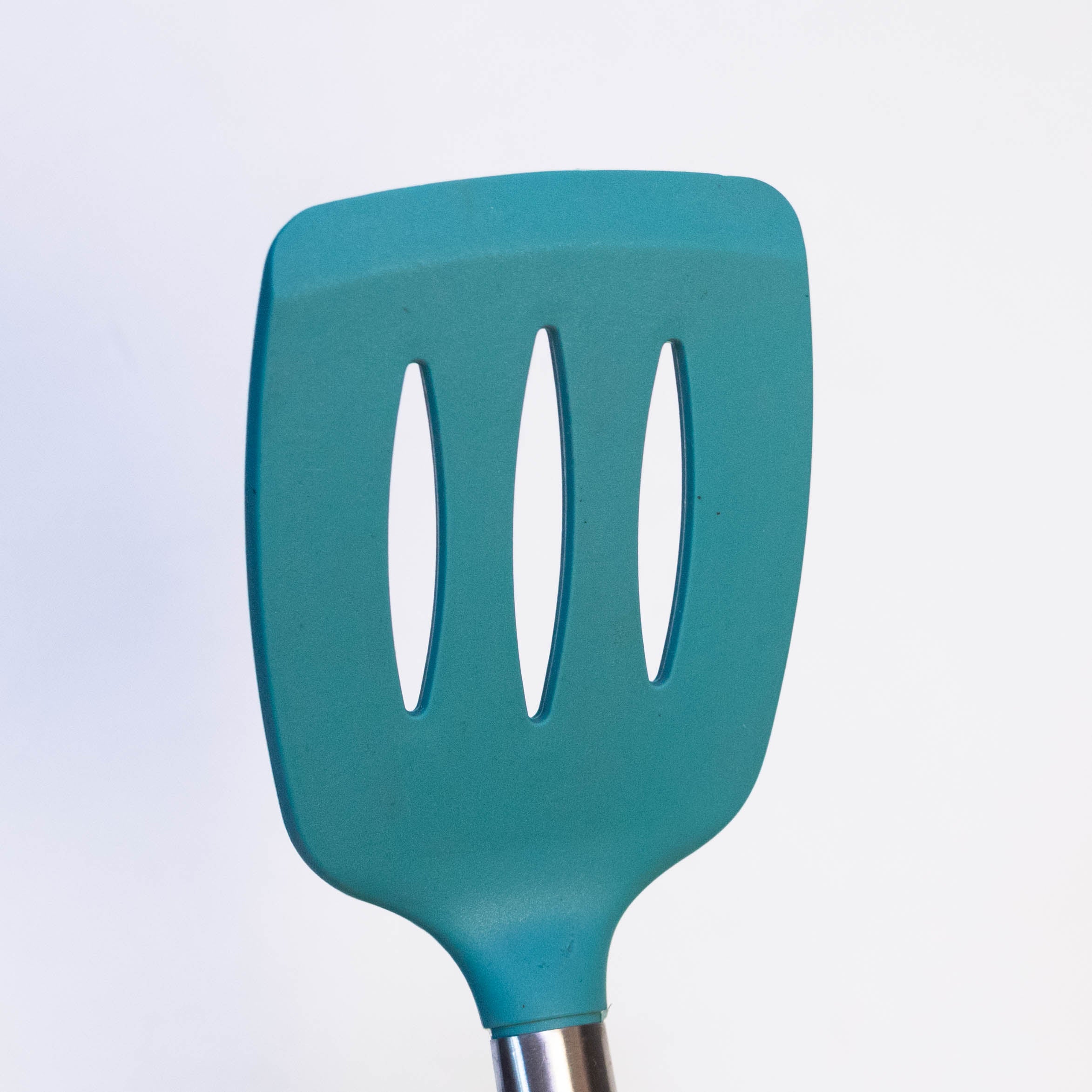 Tablecraft 14" Slotted Turner Spatula with Multi-Color Silicone Head & Stainless Steel Handle