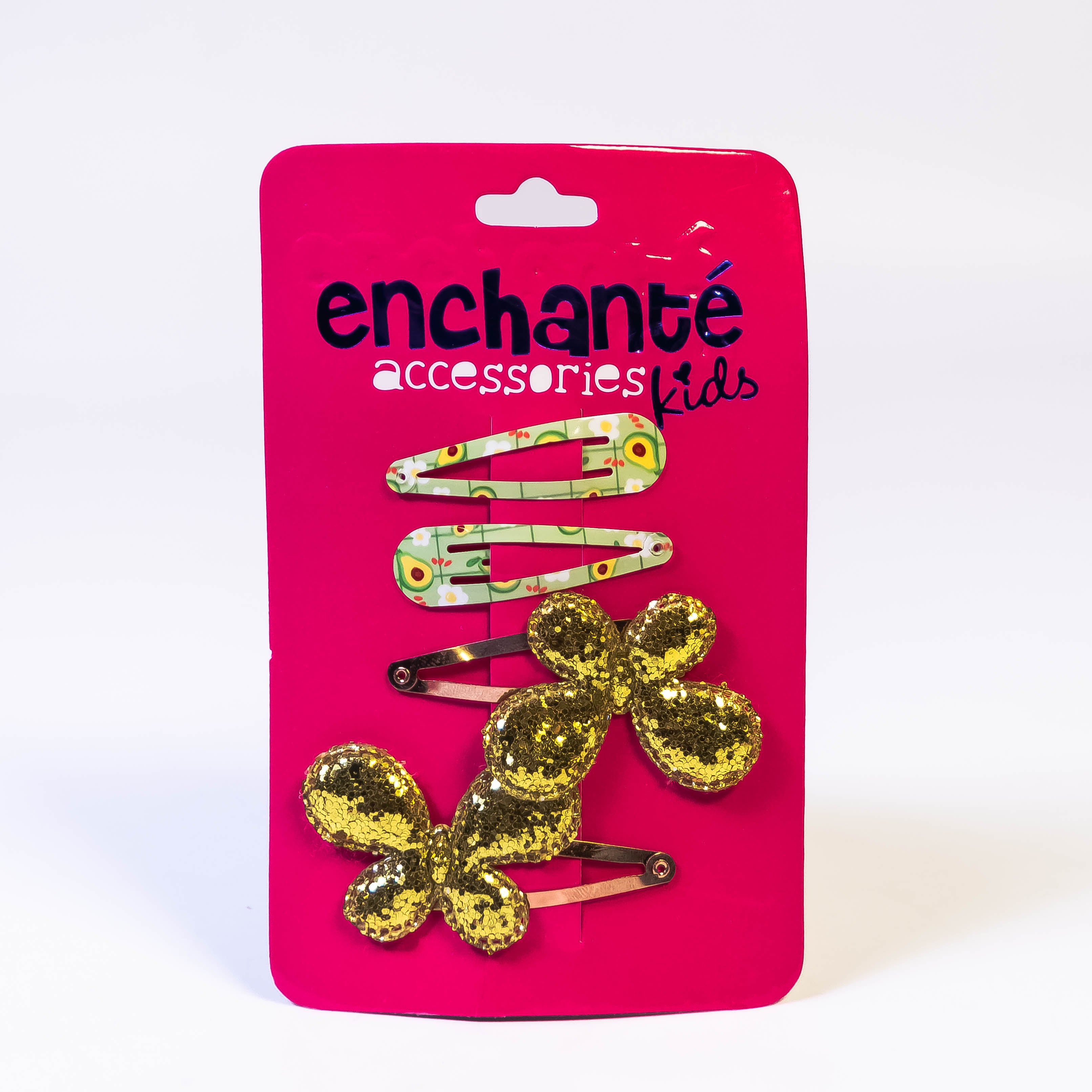 Elegant Hair Accessories Duo: 2 Golden Basic Hair Pins and 2 Glitter Butterfly Style Hair Pins