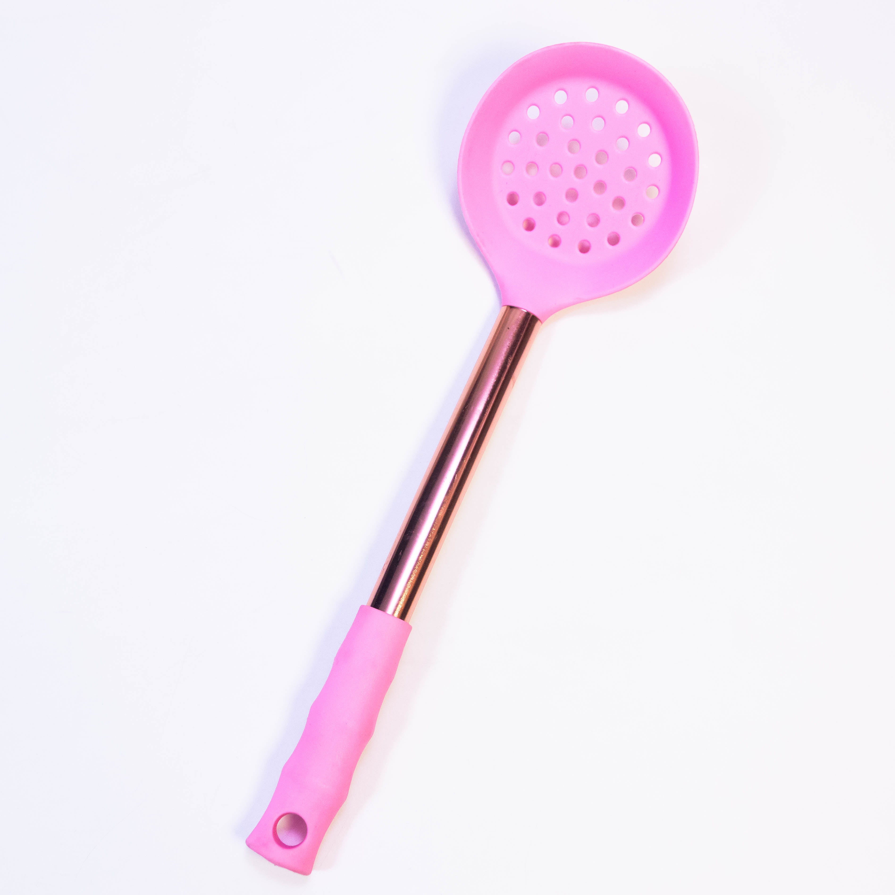 Silicone Skimmer with Stainless Steel Handle - Pink Grip and Copper Handle