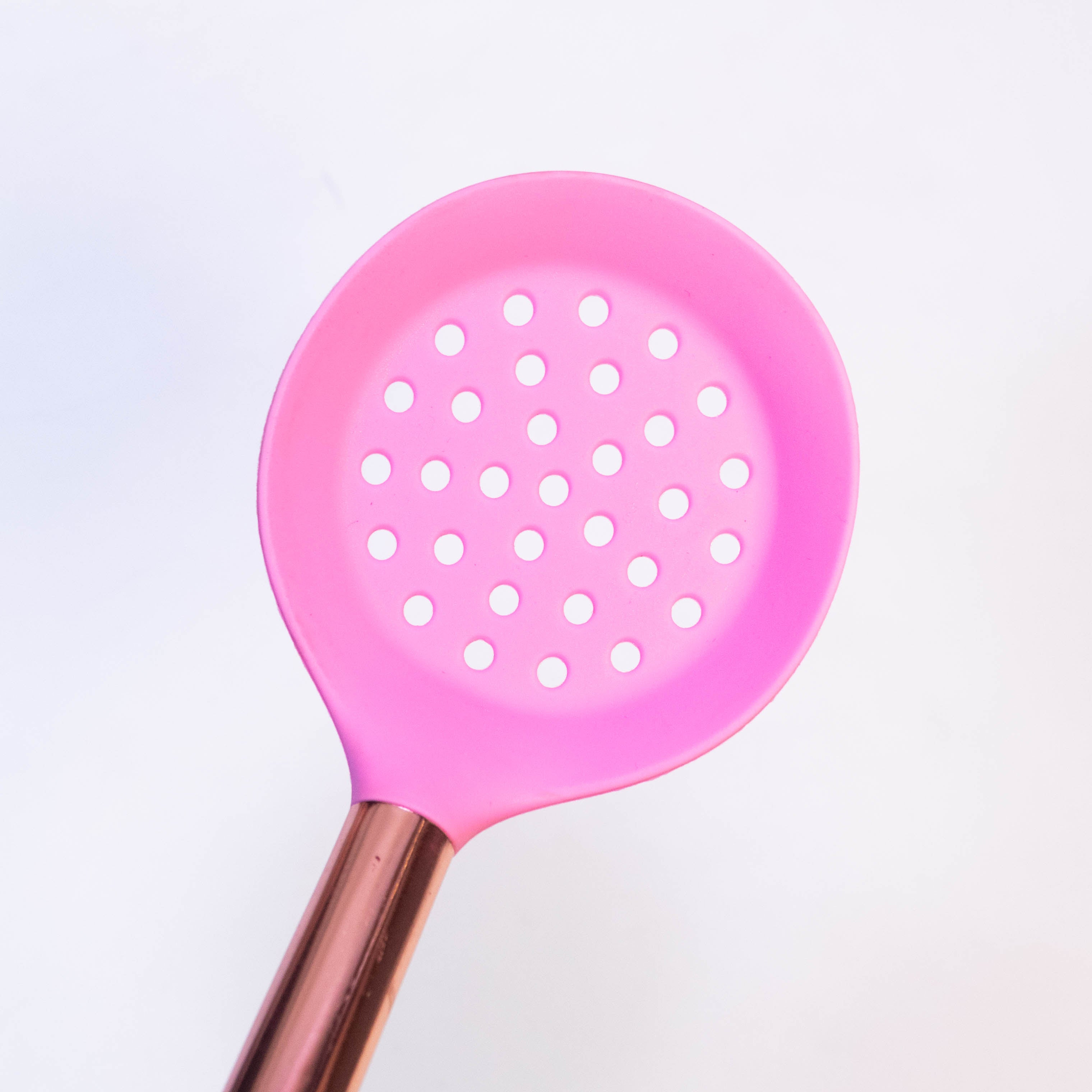 Silicone Skimmer with Stainless Steel Handle - Pink Grip and Copper Handle