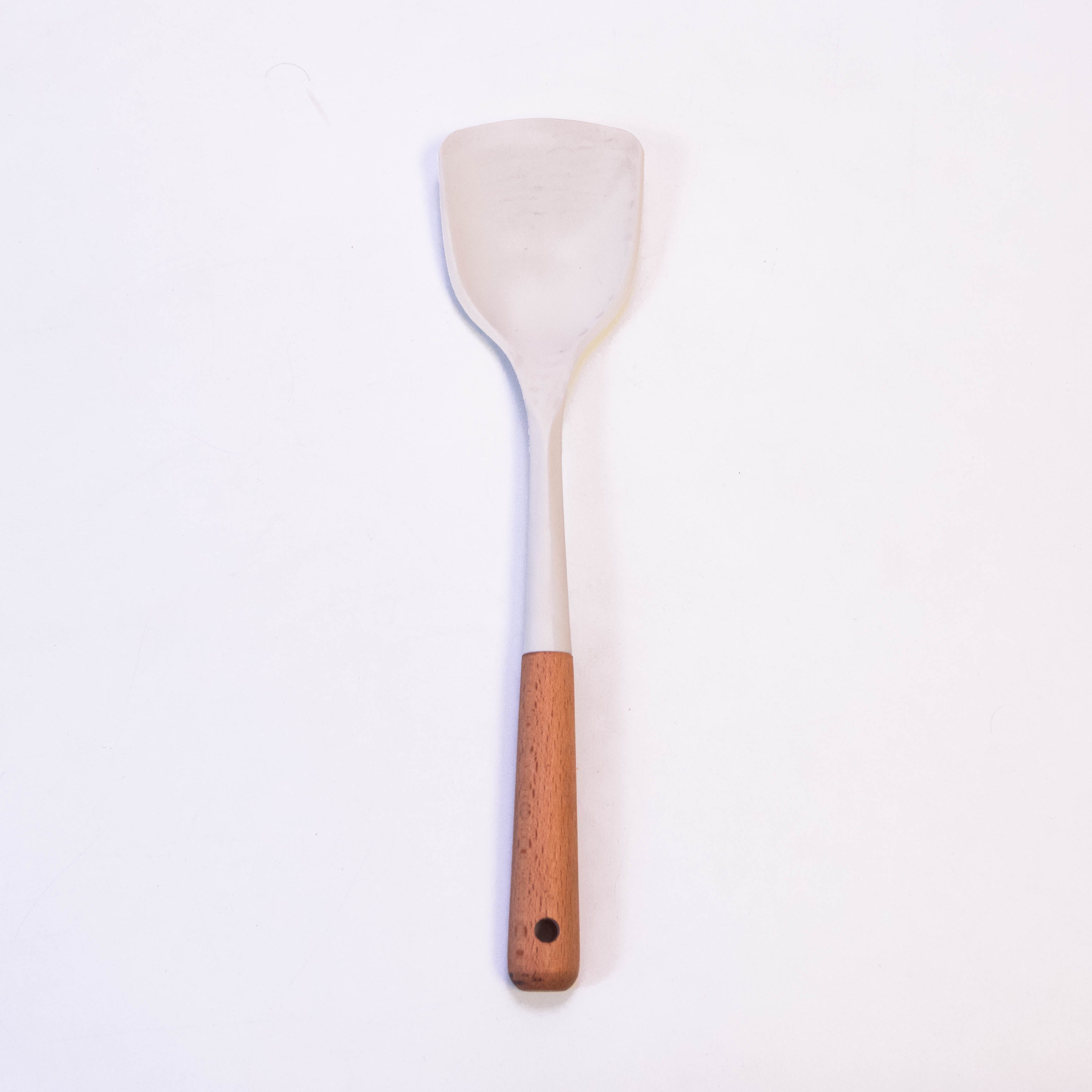 White Wooden Handle Silicone Turner - Heat Resistant Non-Stick