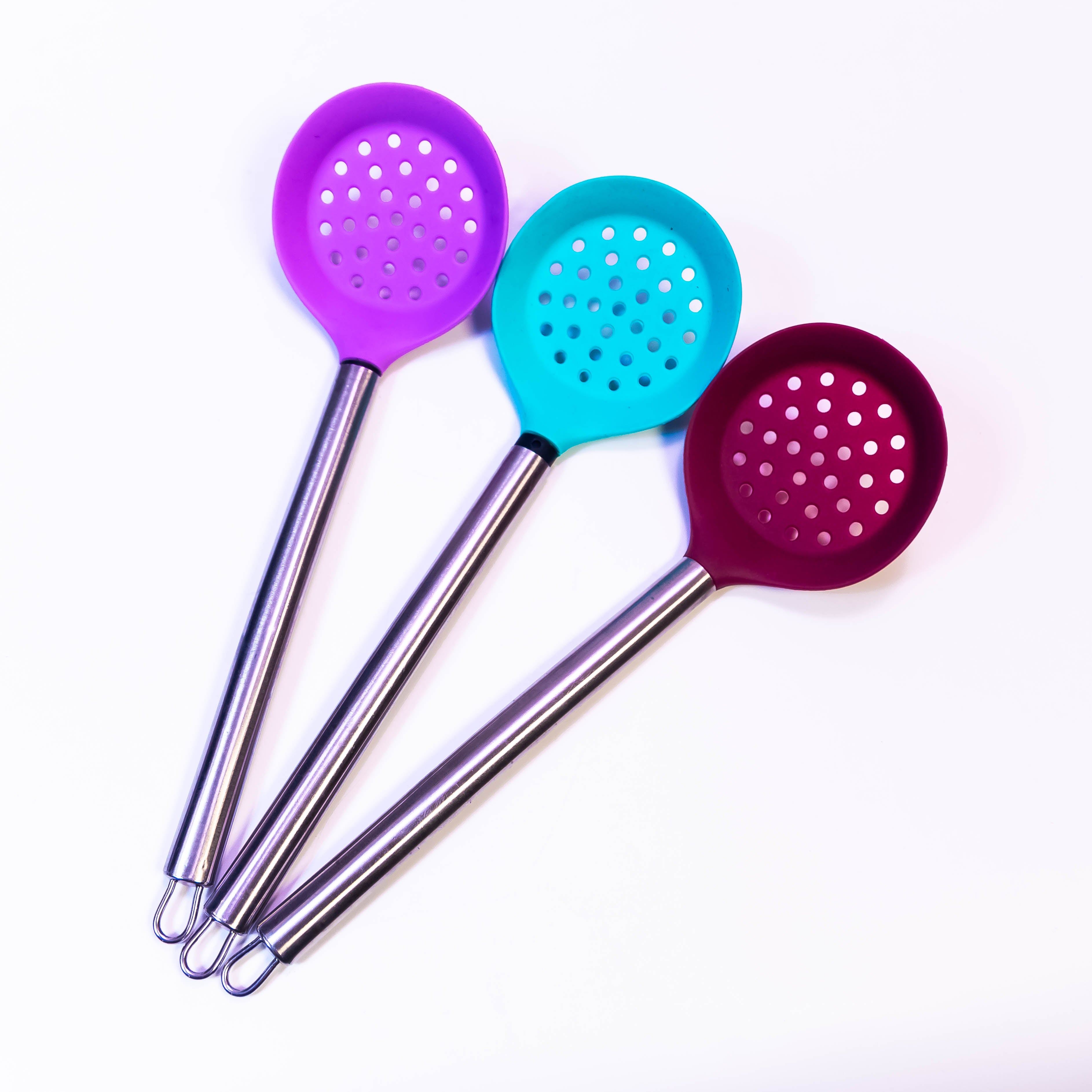 Multi-Color Silicone Strainer/Spatula with Stainless Steel Handle