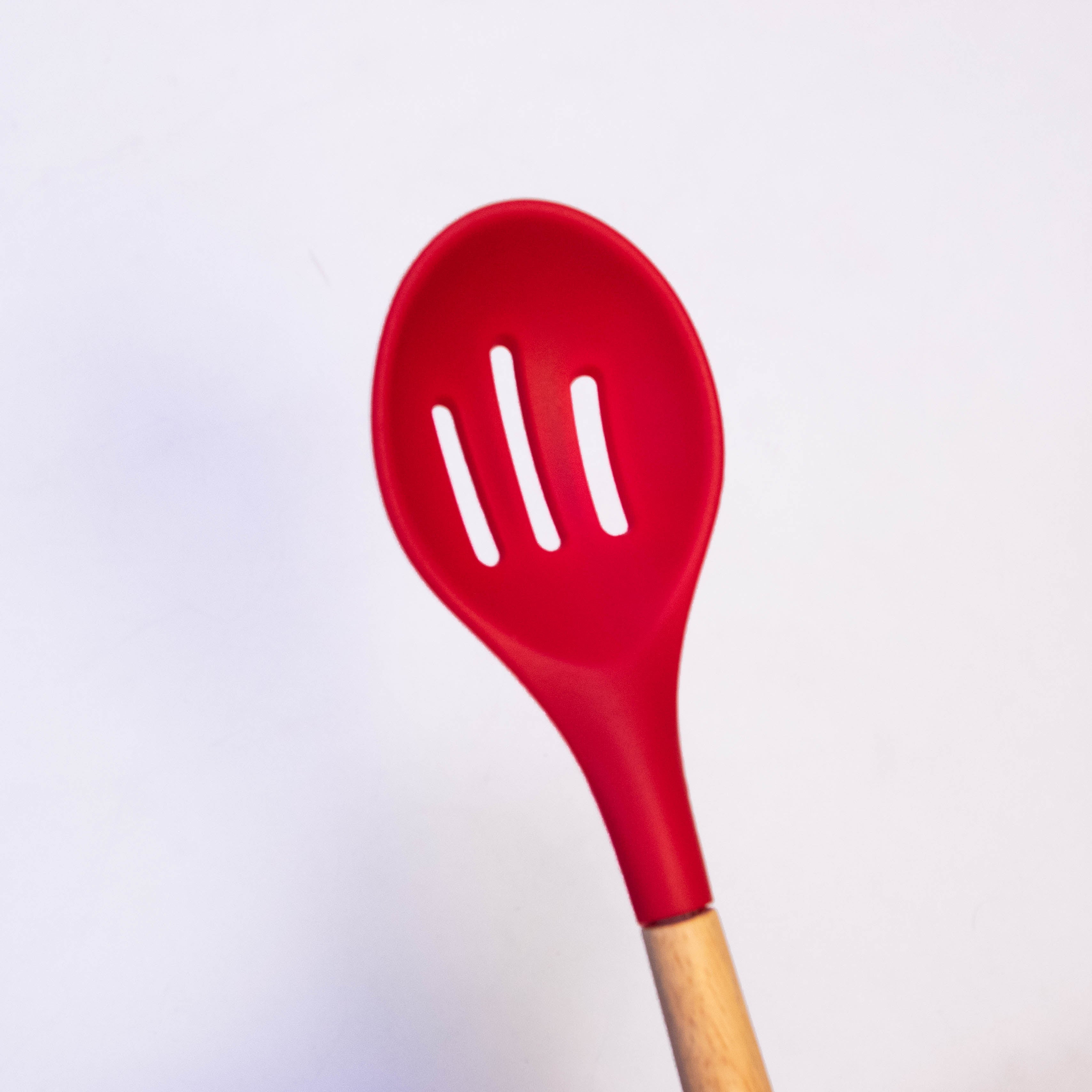 Ultimate Chef Slotted Silicone Spoon with Wooden Handle