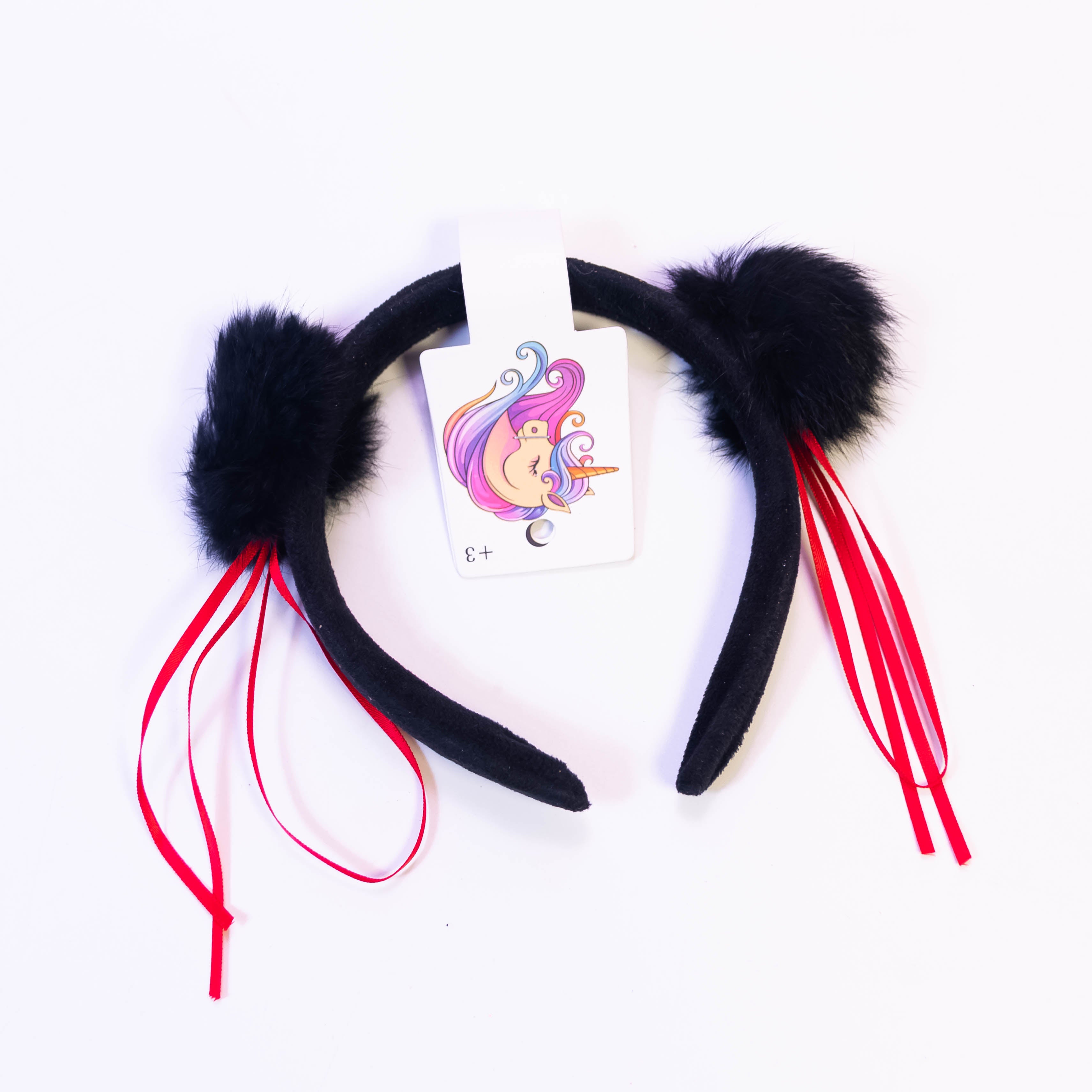 Panda Hair Ball Headband - Playful Black