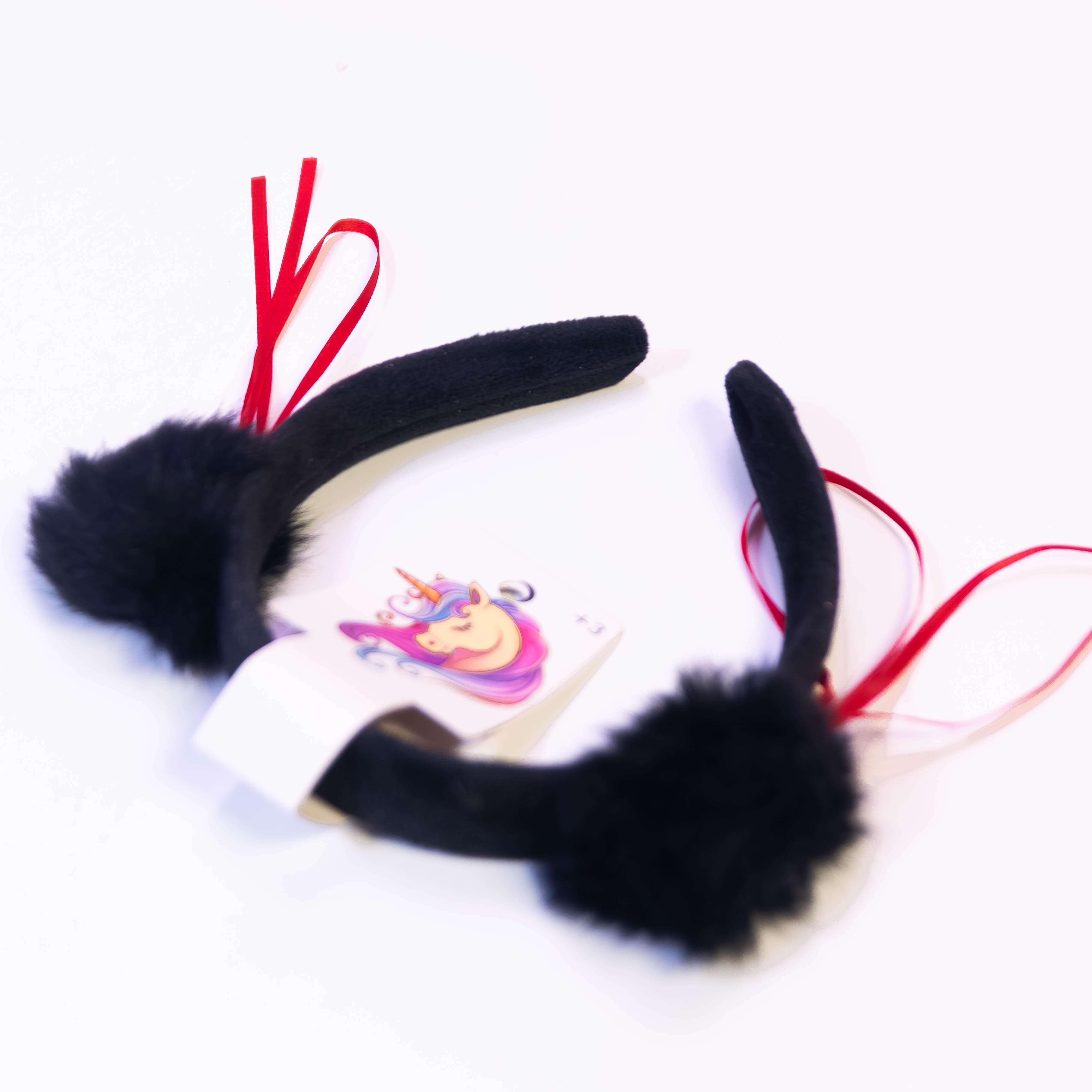 Panda Hair Ball Headband - Playful Black