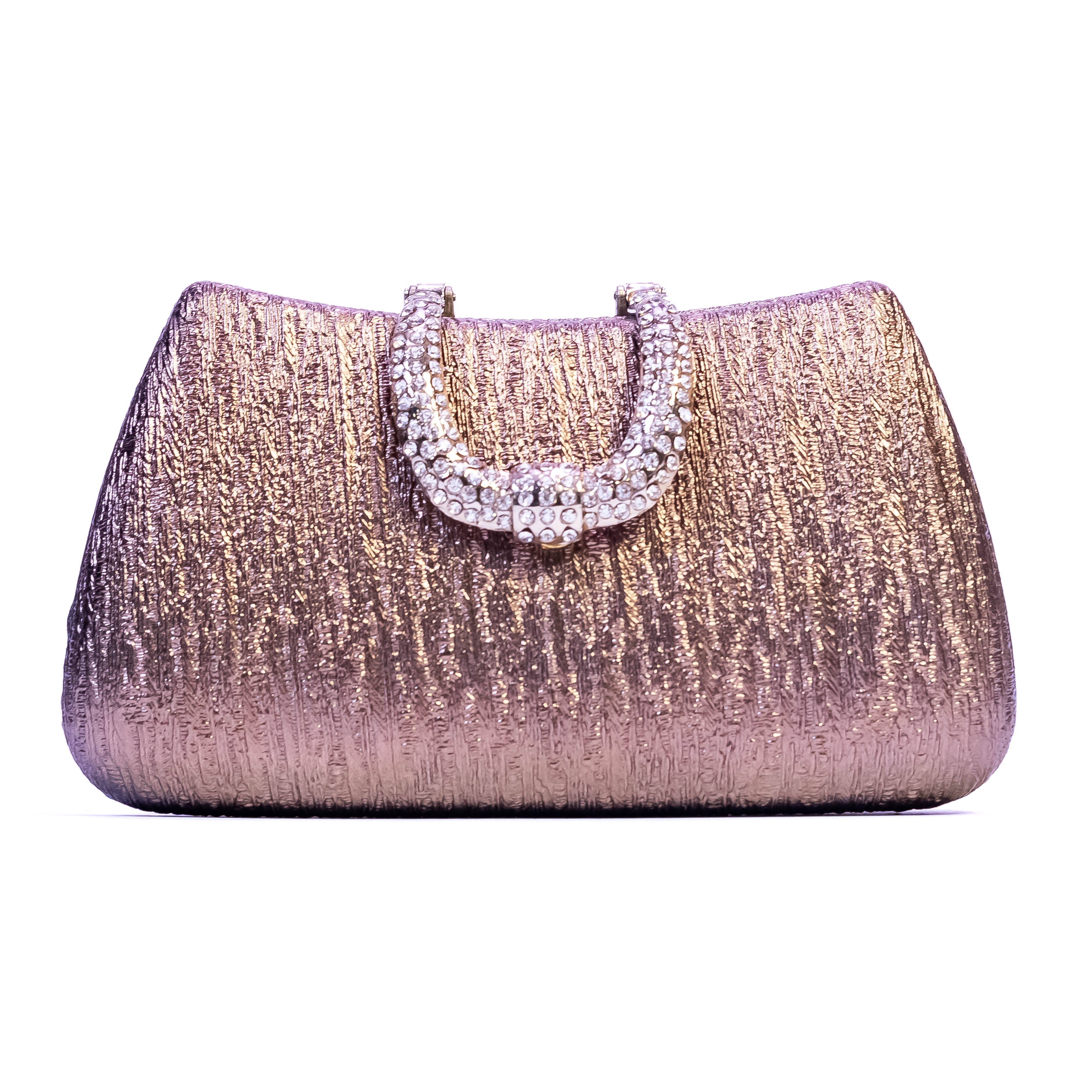 Ladies Crystal Diamond Buckle Golden Clutch: Radiate Glamour