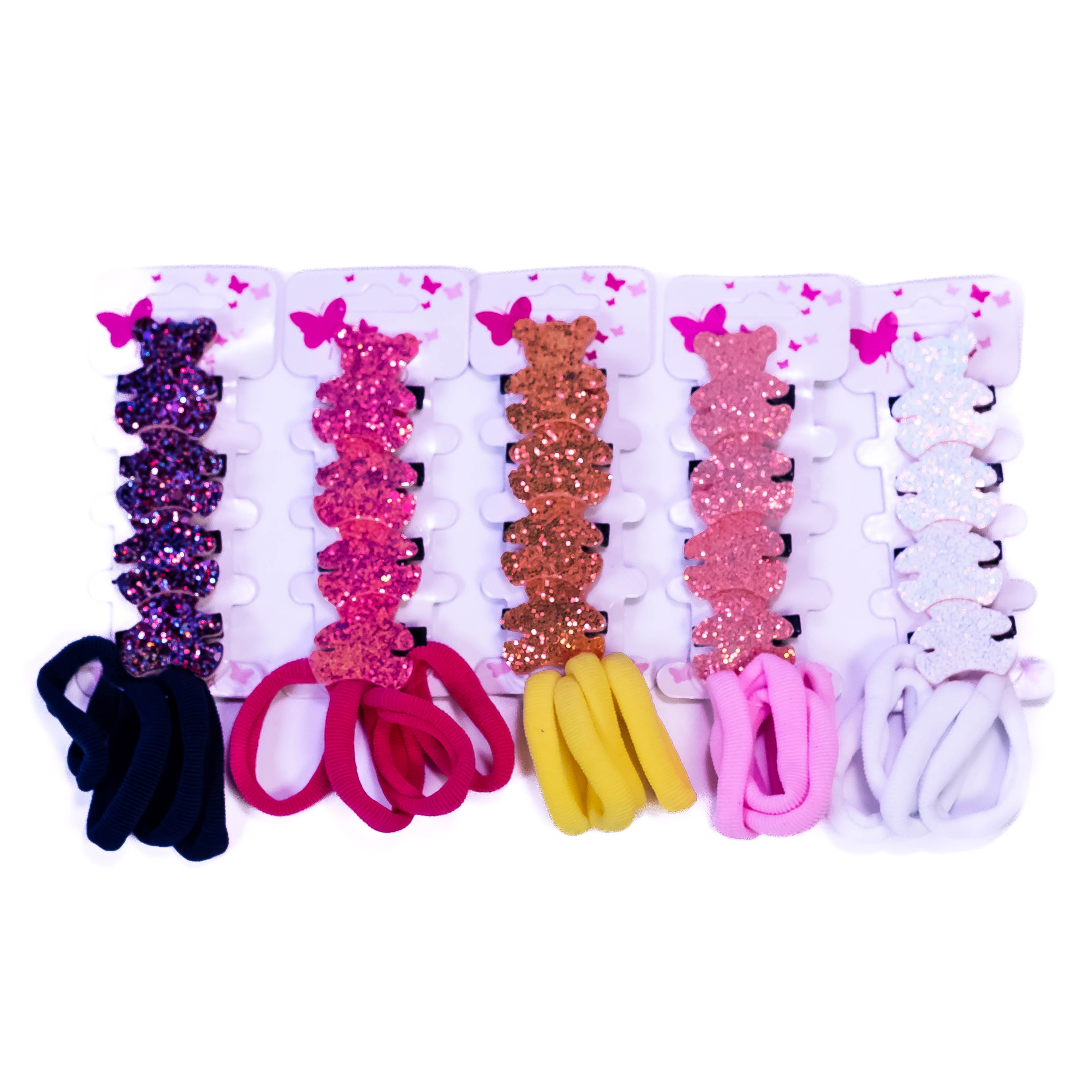 SparkleBear - Glitter Hair Clips with Hair Bands Set