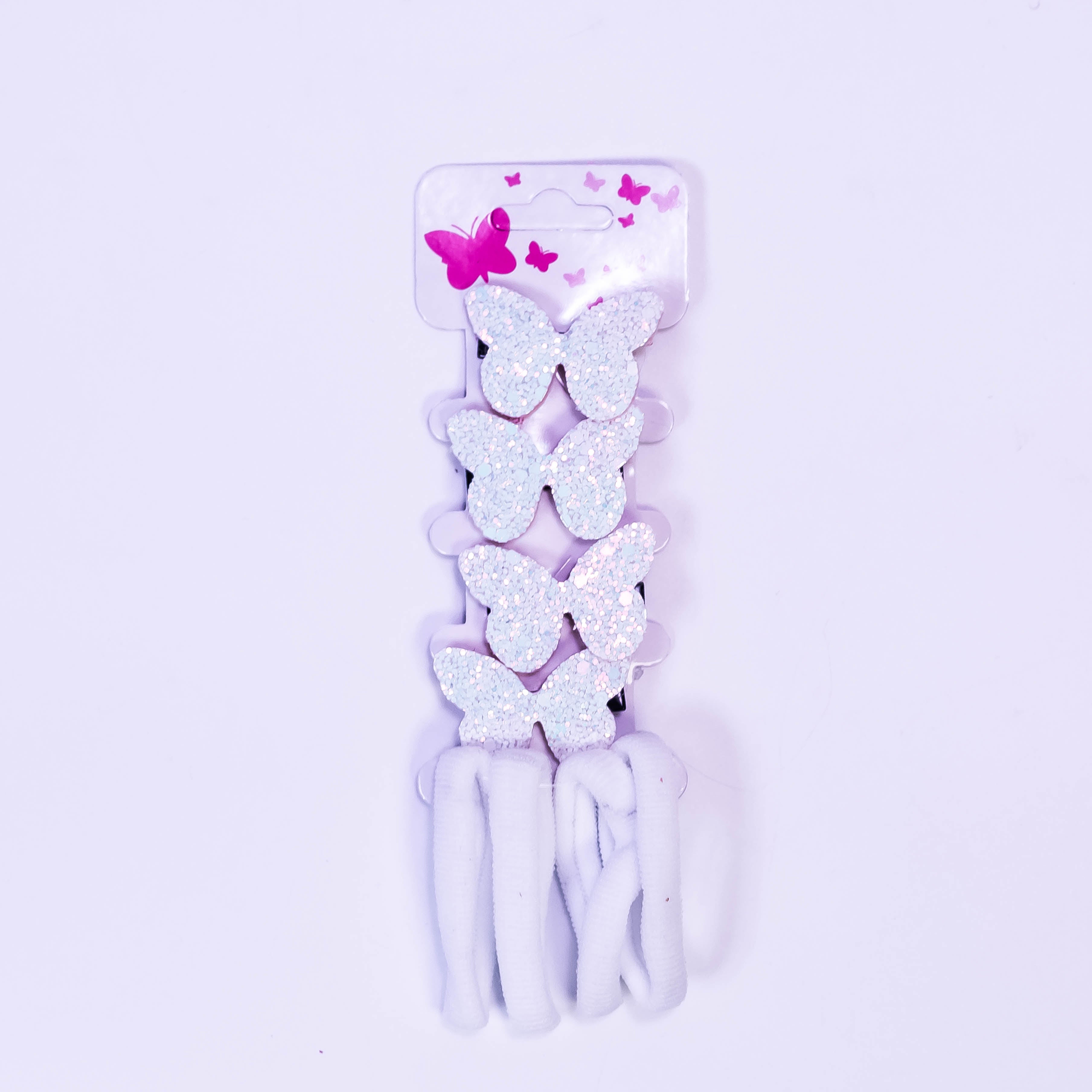 Butterfly Glitter Hair Pins and Elastic Rib Bands Set