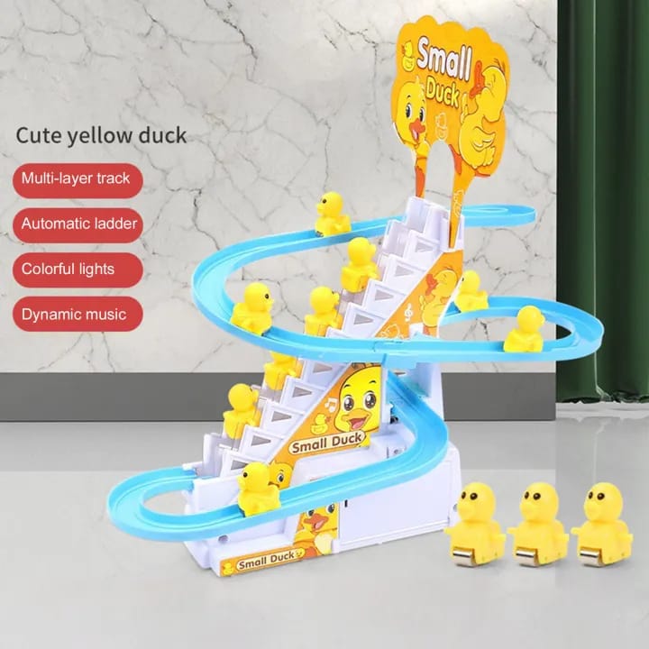 Duck Slide Stairs Toy Burrs-free Electric Light Music Amusement Climb Stairs Toy with 9 duck For Kids Entertainment.