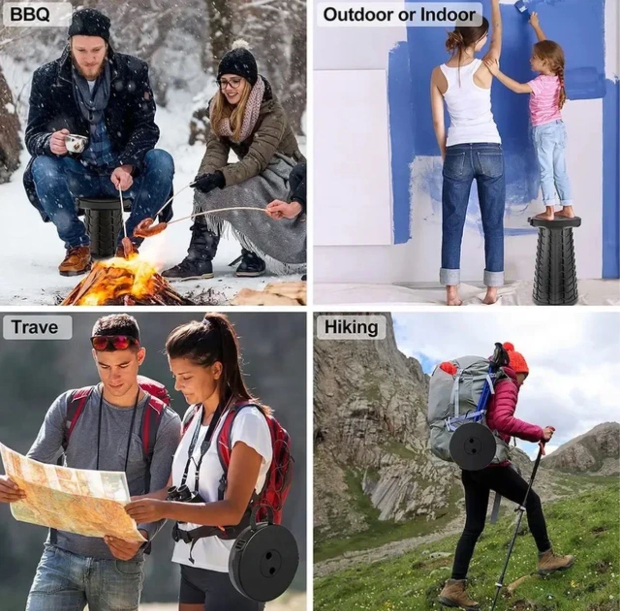 Foldable Telescoping stool Retractable collapsible adjustable height.